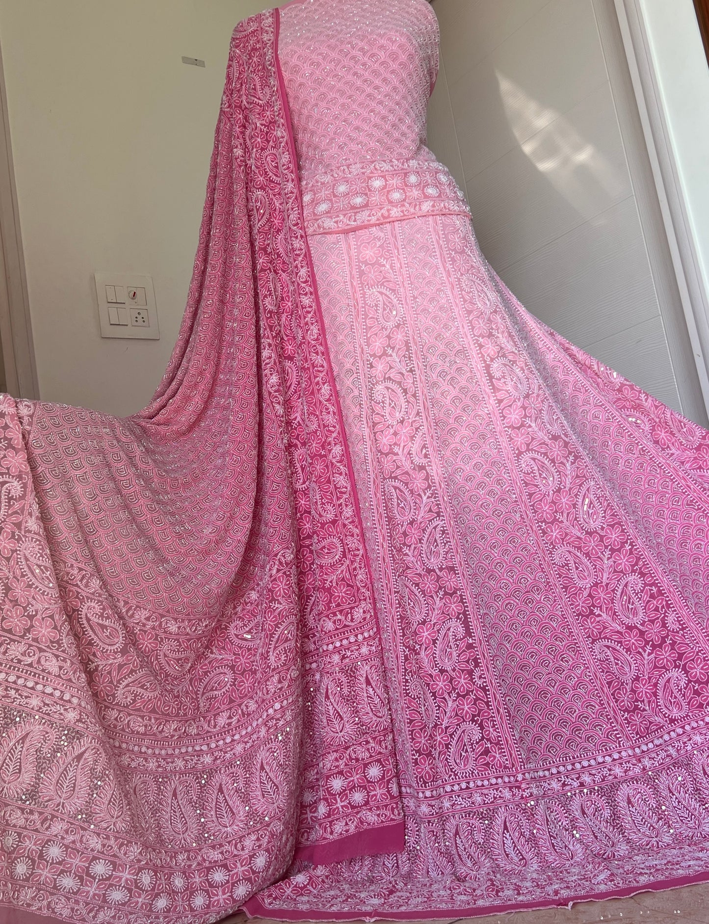 Ruhani Ombré Pink Chikankari Cut Dana sequins pearl Lehenga