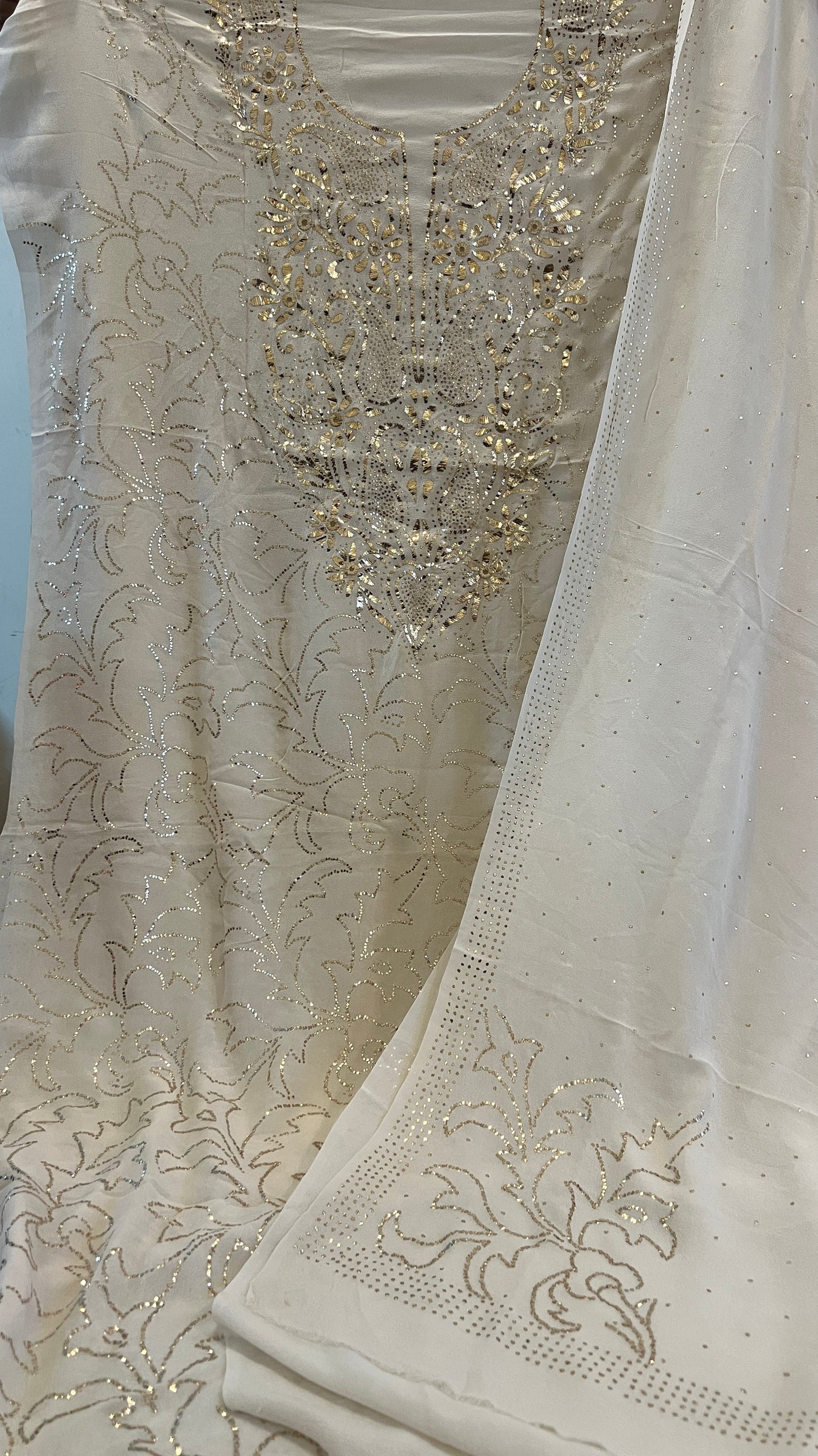 Ruhani Ivory Allover Badla and Mukaish work Kurta & Dupatta Set