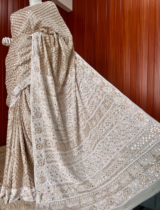 Ruhani Ivory Chikankari and Gota Patti Saree