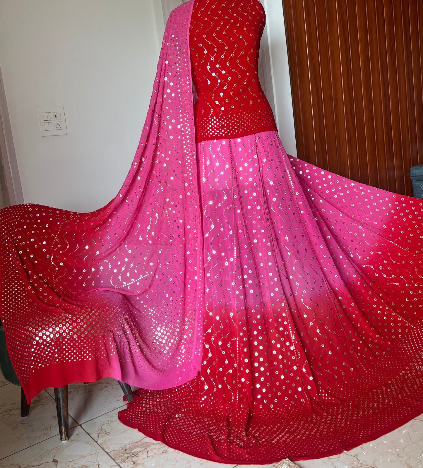 Ombré dyed Heavy Ring Mukaish Lehenga Set