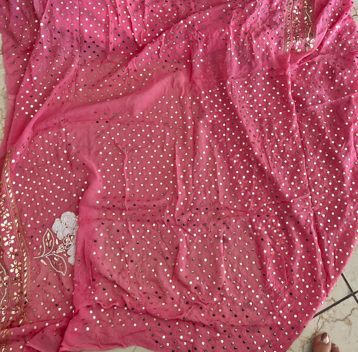 Rose Pink Ruhani Allover Heavy Badla Pearl Mukaish and Aari Embroidered Saree