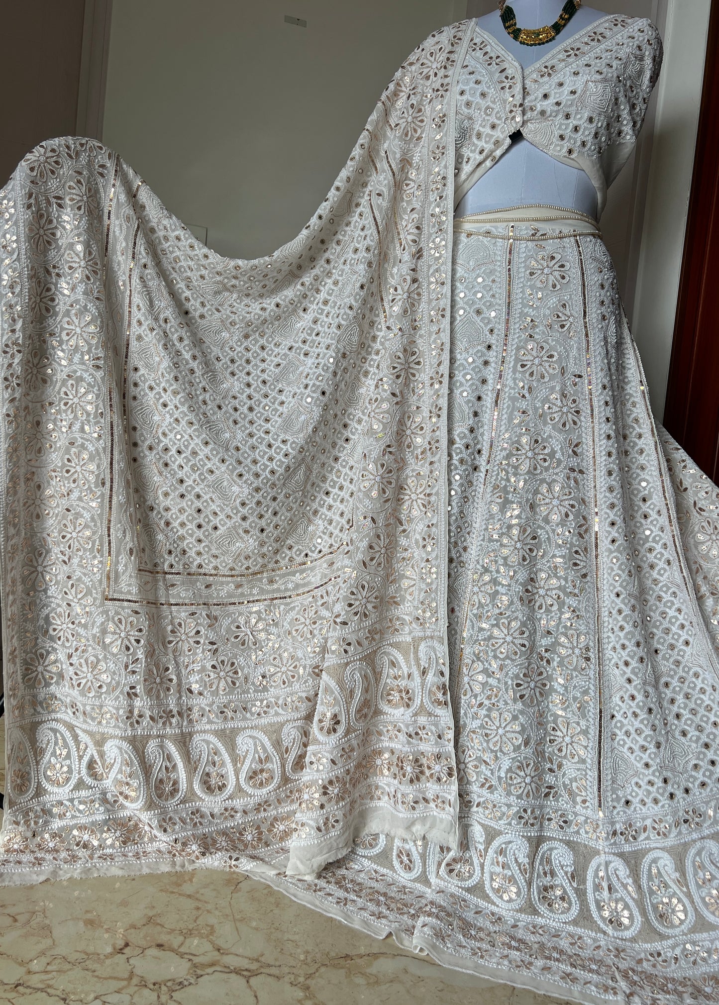 Ruhani Chikankari pearl mirror and sequins lehenga