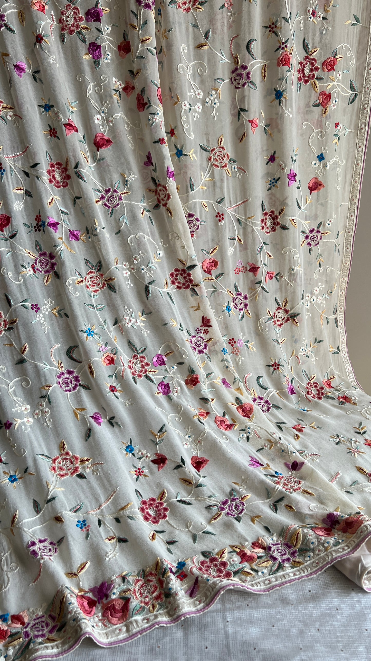 Ivory Masterpiece French knot and Parsi Gara Dupatta