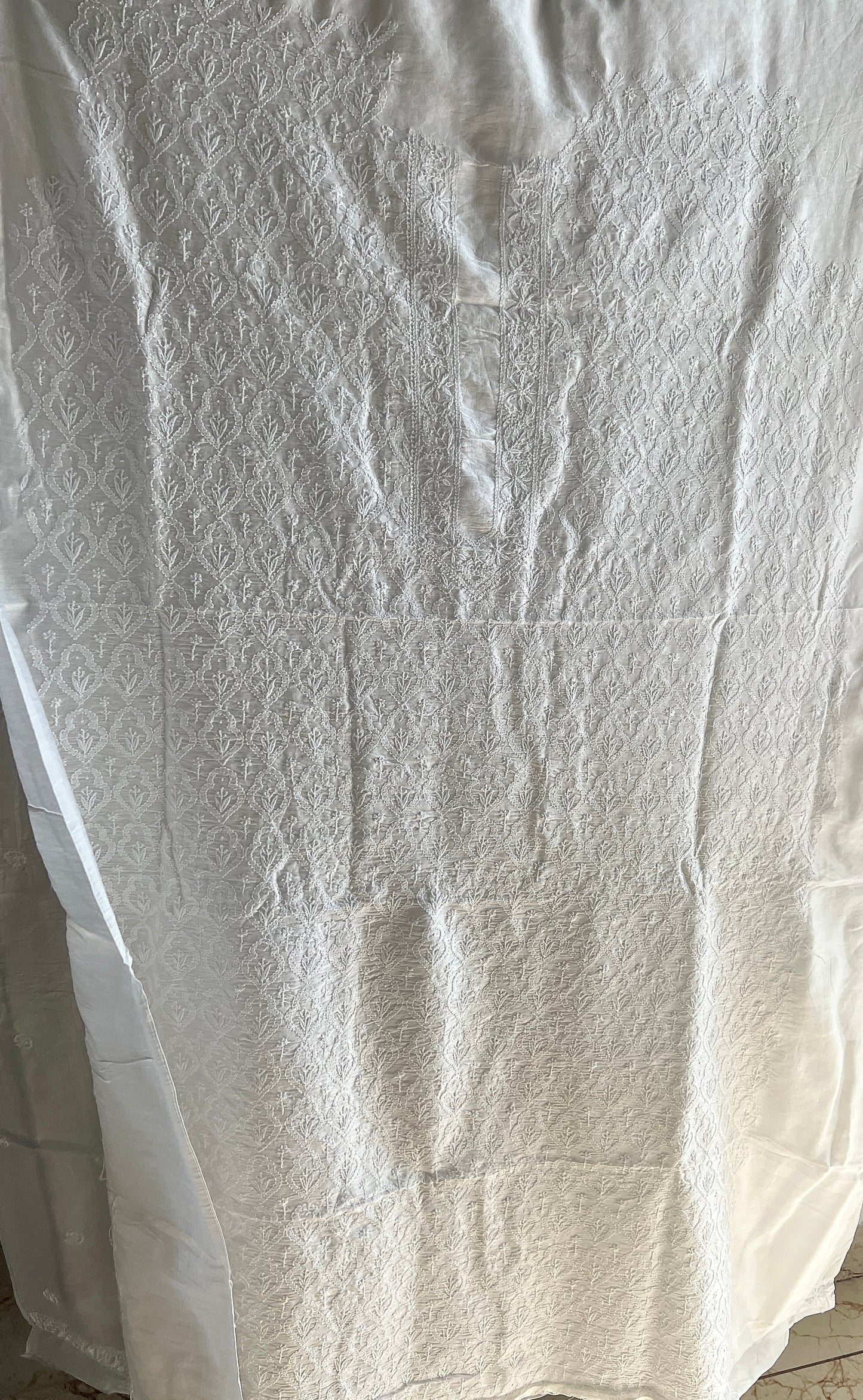 Chanderi Silk Men's Kurta fabric with fine Chikankari