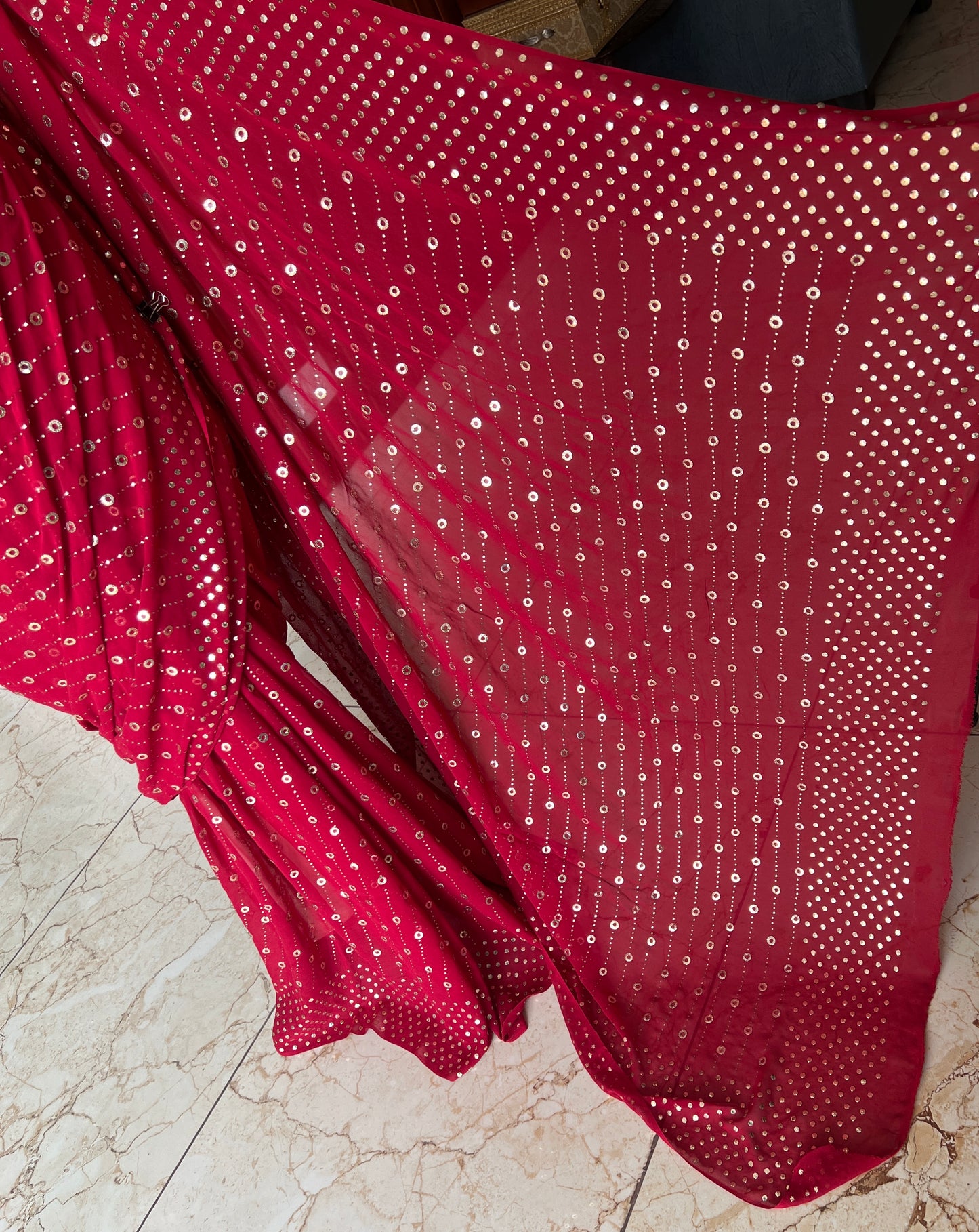 Ruhani Crimson Red Allover Mukaish Pure Georgette Saree