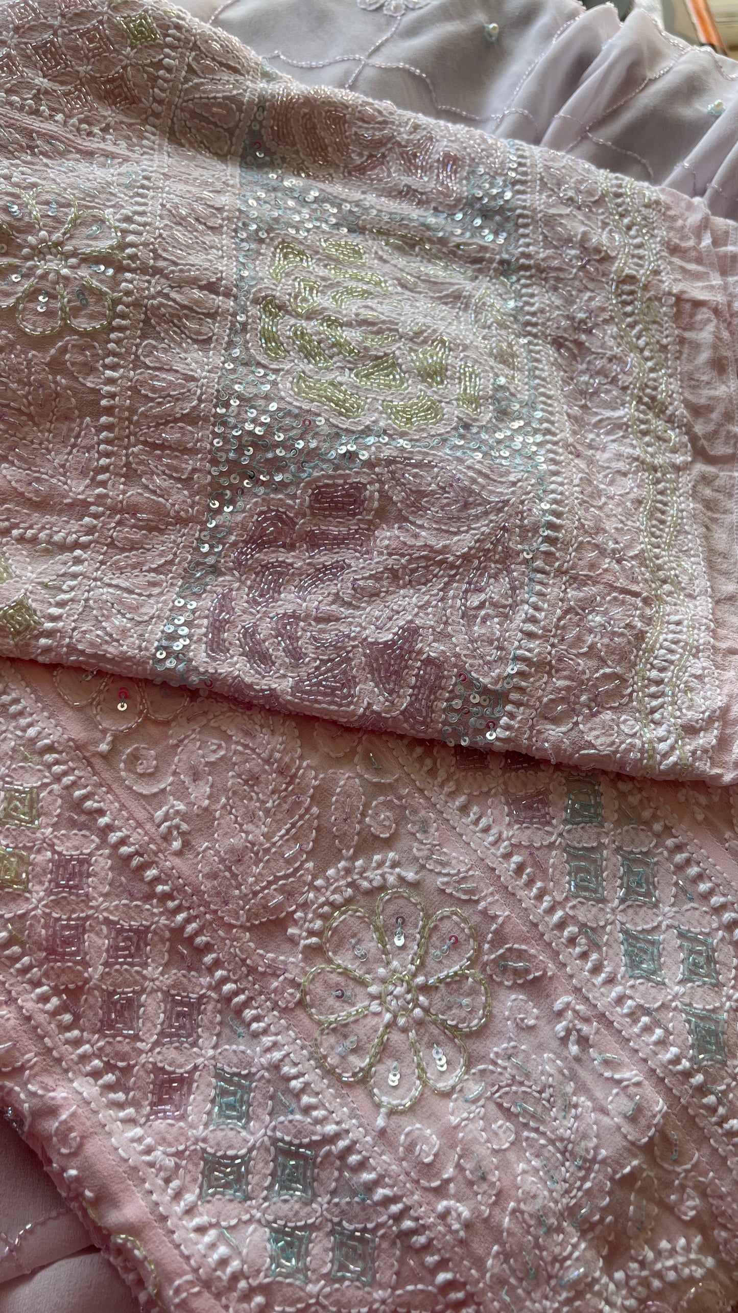 Ruhani Light Pink Chikankari multicolored Sequins and Cut Dana Anarkali