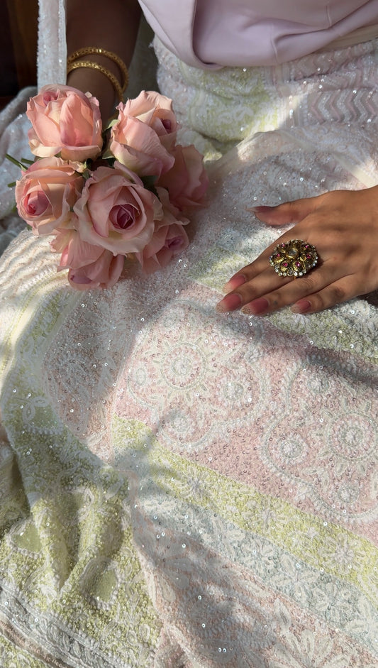 Suhaan Masterpiece Chikankari Lehenga with Multi Hued Cut Dana and sequins Work