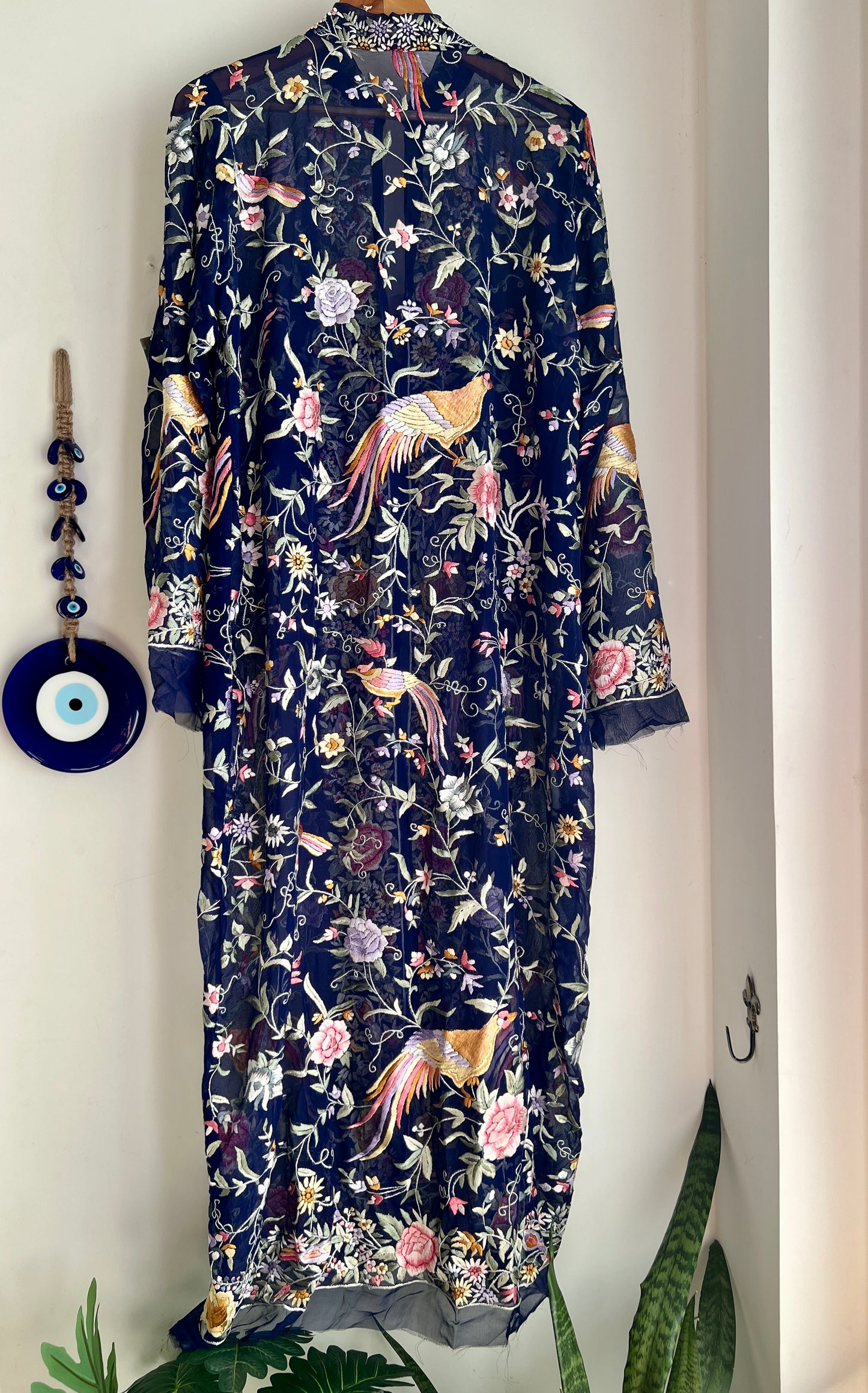Navy Blue Masterpiece Hand Embroidered Parsi Gara Semi Stitched Jacket
