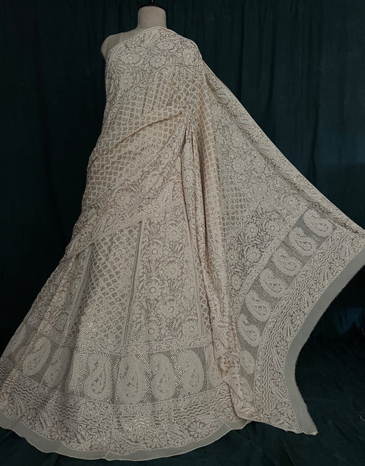 Ruhani Ivory Chikankari and Fardi Mukaish Wedding Lehenga