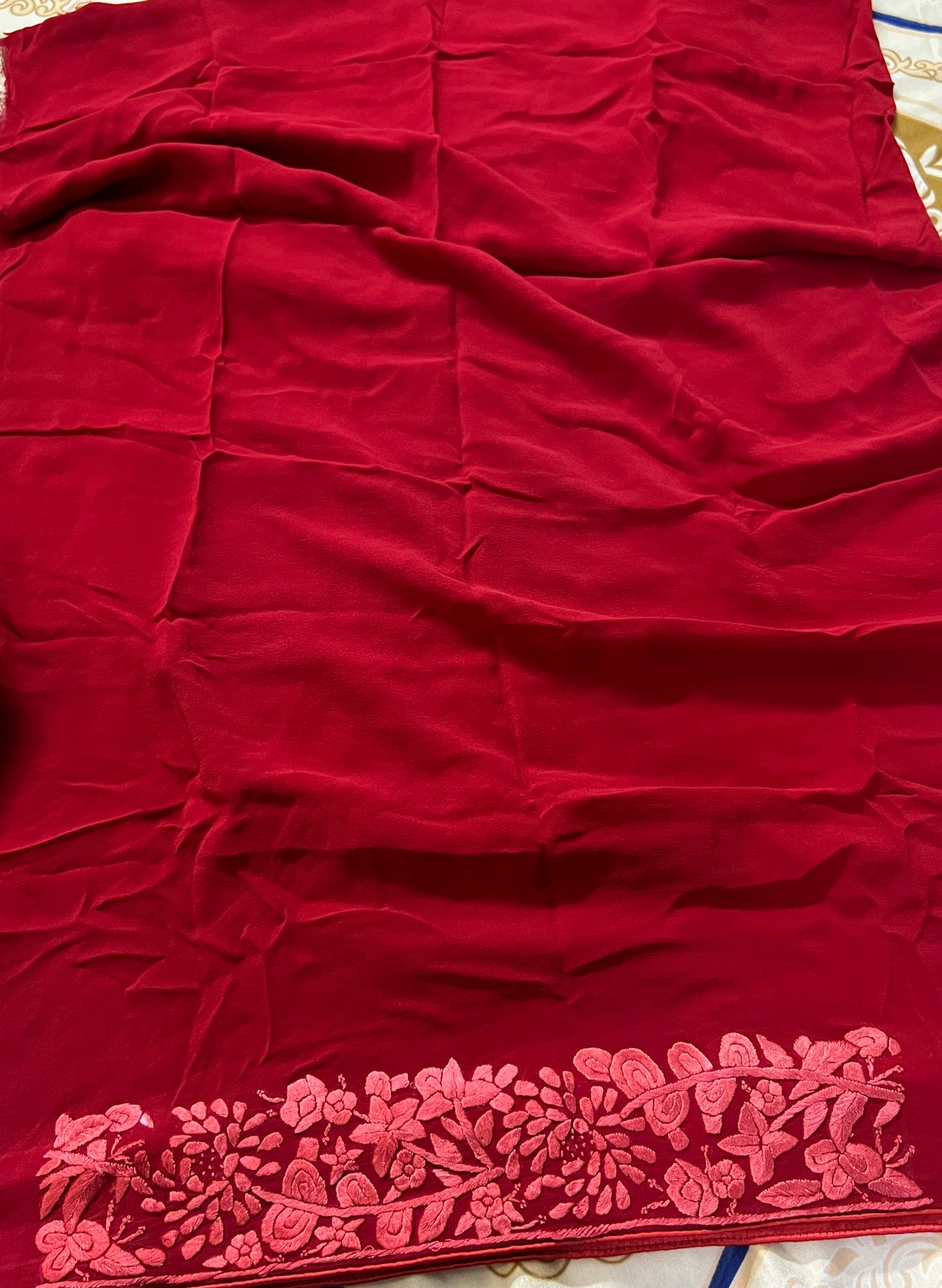 Stunning Red Parsi Gara Pure Georgette Saree