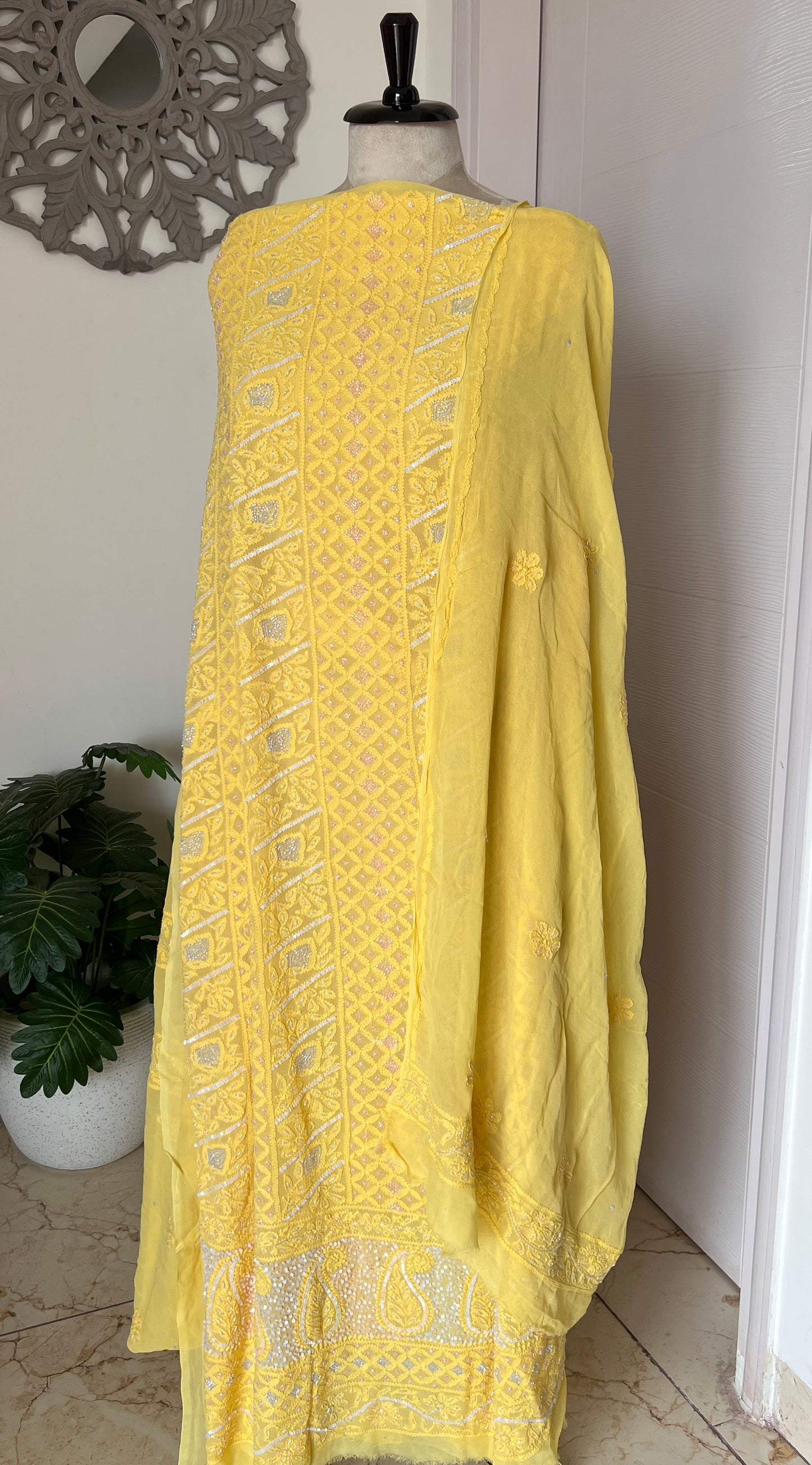 Chikankari cut dana sequins work kurta and dupatta