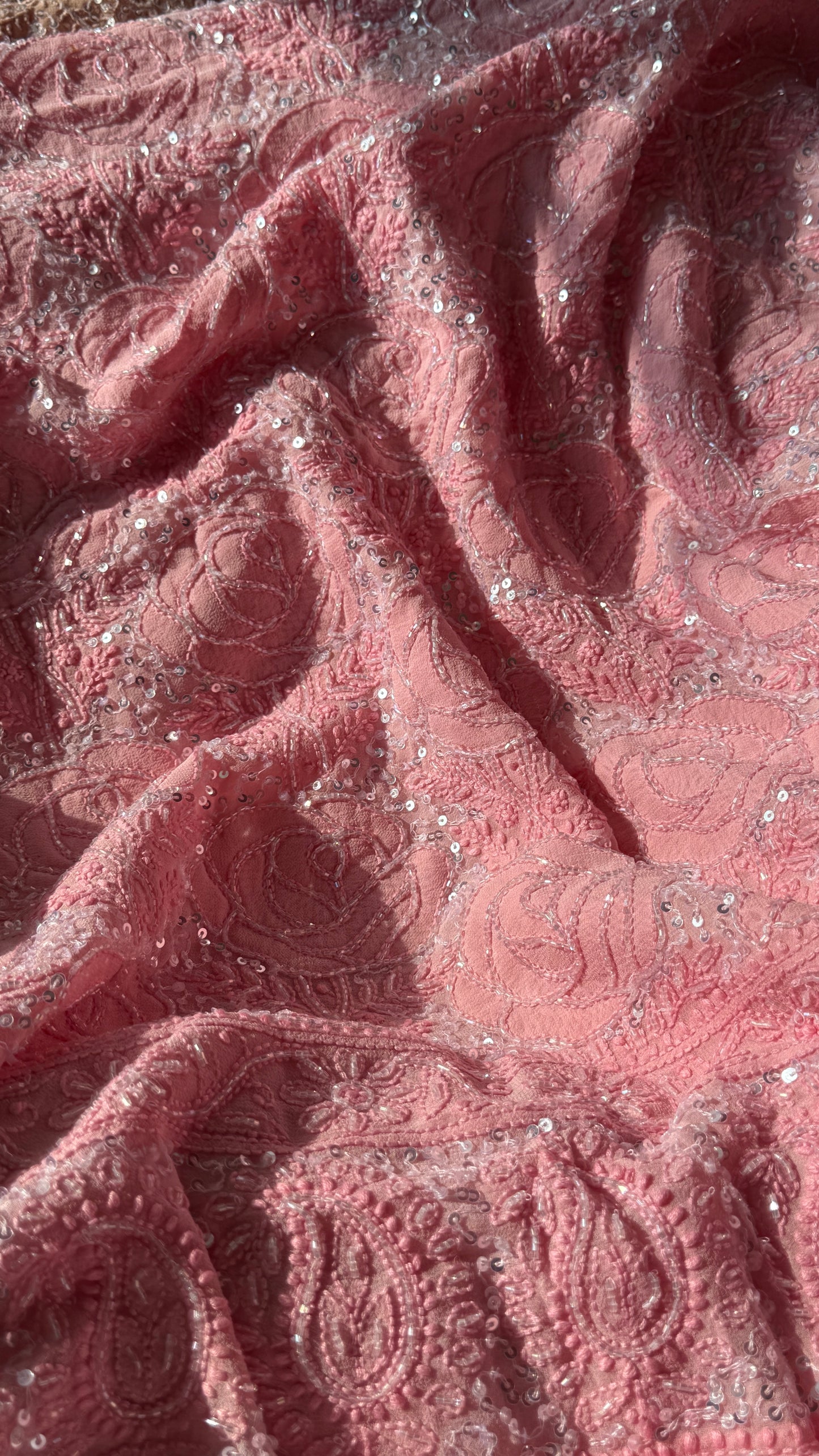 Rose Pink Chikankari cut dana sequins work kurta and dupatta