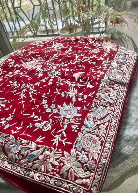 Red Masterpiece Parsi Gara Pure Georgette Saree