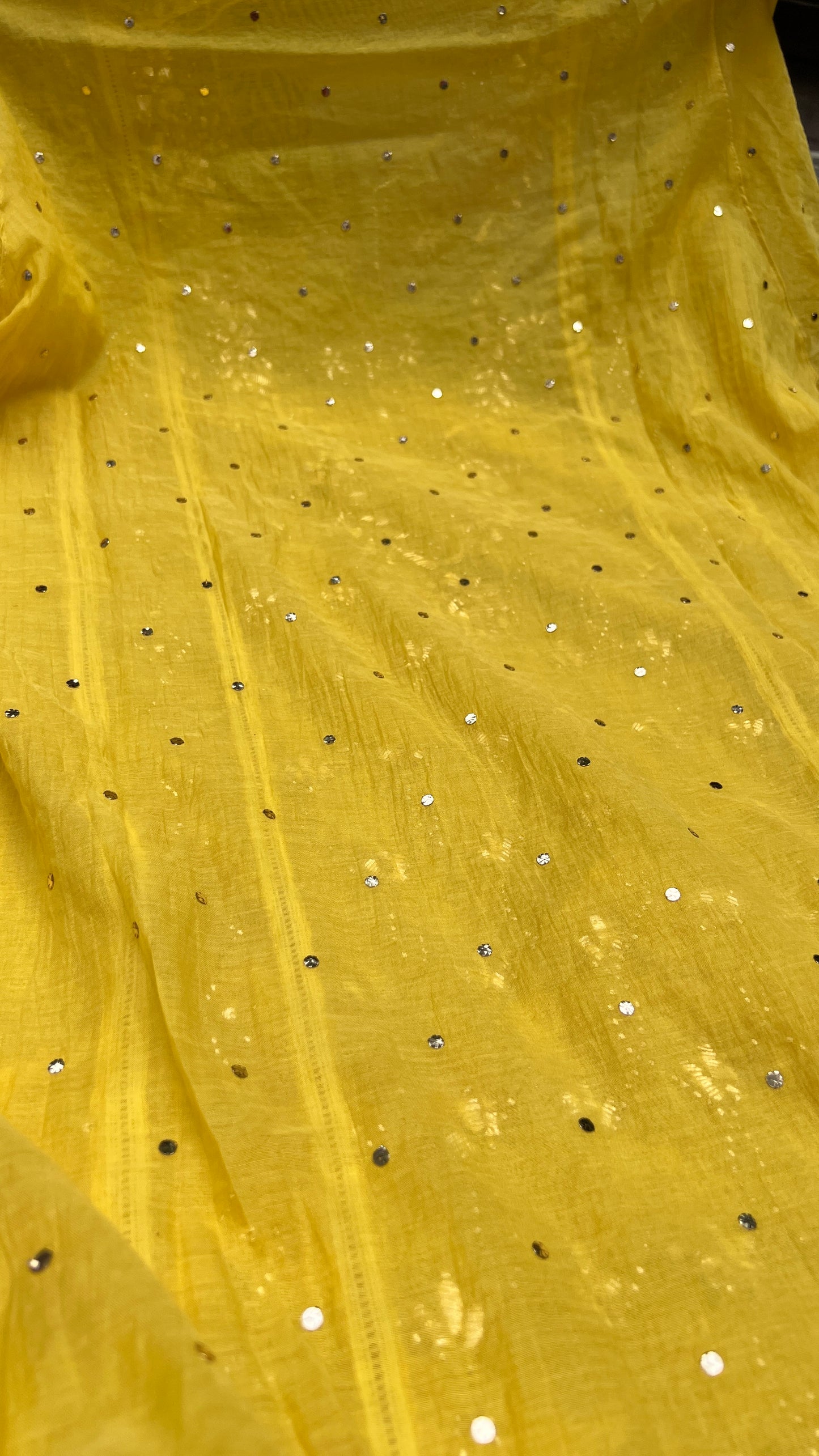Yellow Mukaish work Mul Chanderi kurta with dupatta