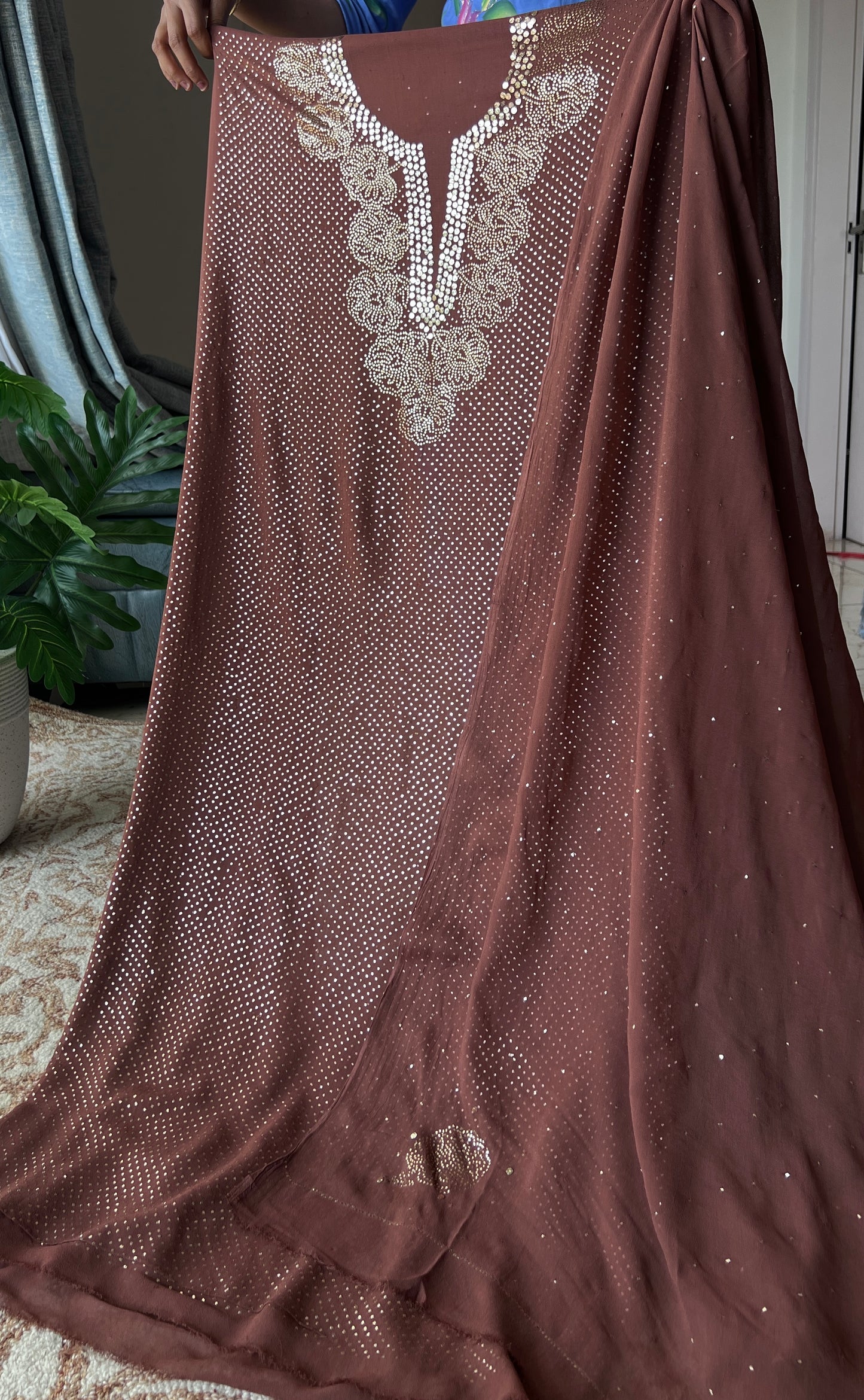 Brown bareek mukaish work Kurta and Dupatta
