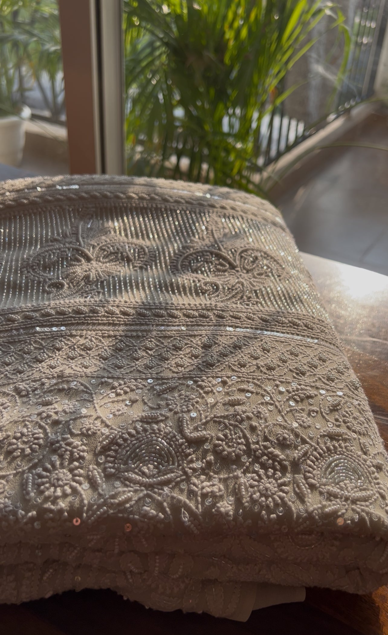 Ruhani Ice Mint Chikankari Pearl Cut Dana and Sequins Saree