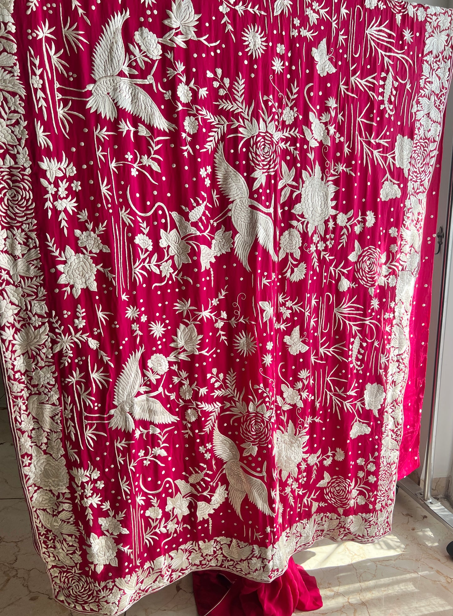 Ruby Pink Masterpiece Parsi Gara Pure Crepe Saree