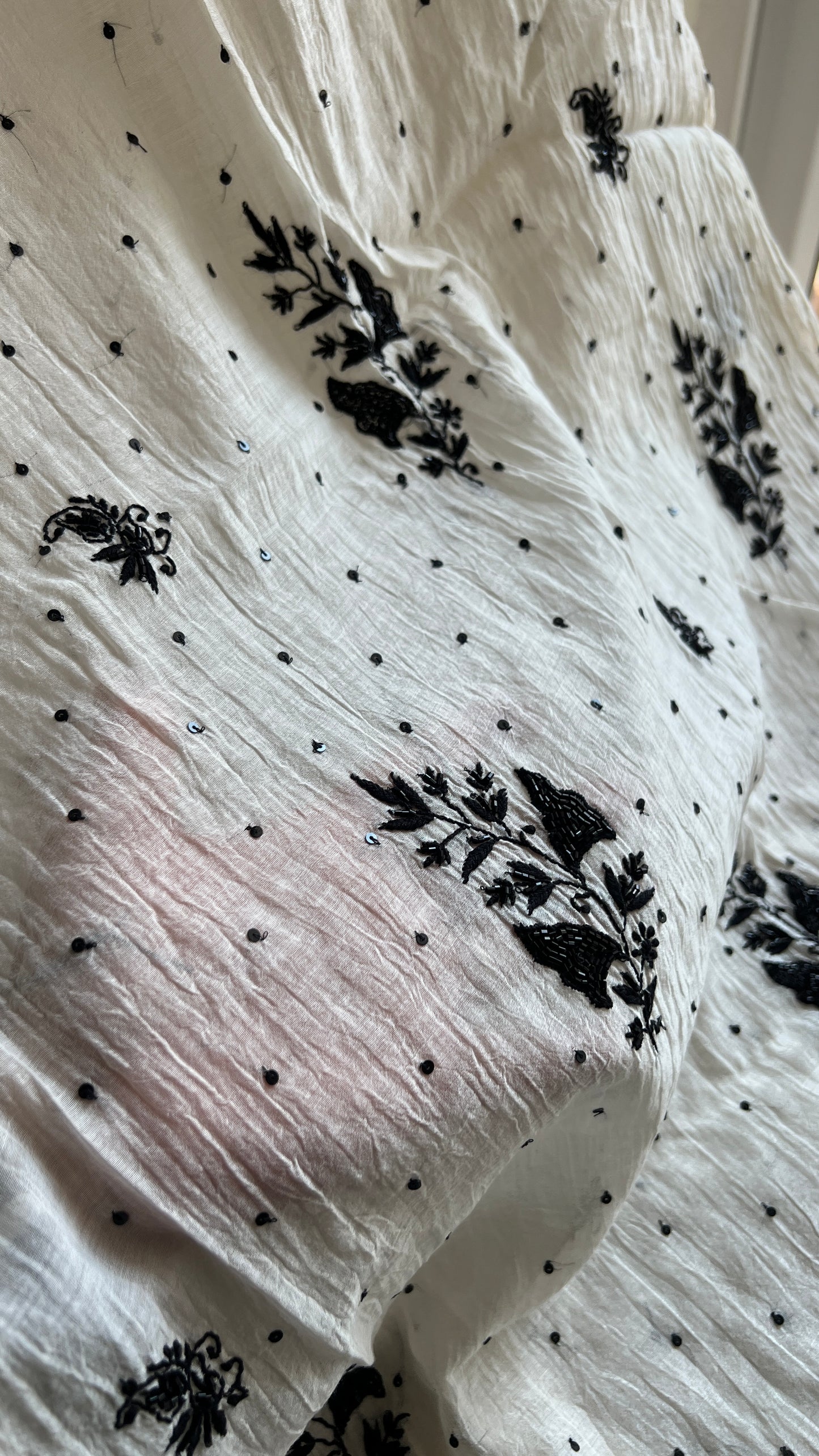 Ivory and black Pure Mul Chanderi Kurta and Dupatta