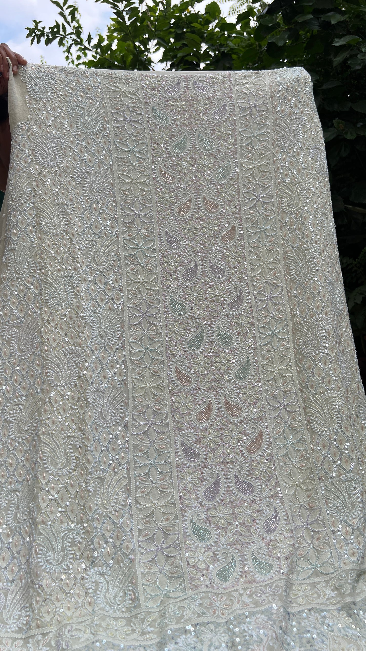 Pastel pista green multi cut dana sequins kurta and dupatta