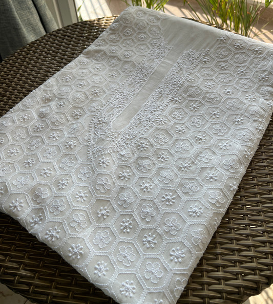 Ivory Allover Chikankari Men's Kurta Fabric