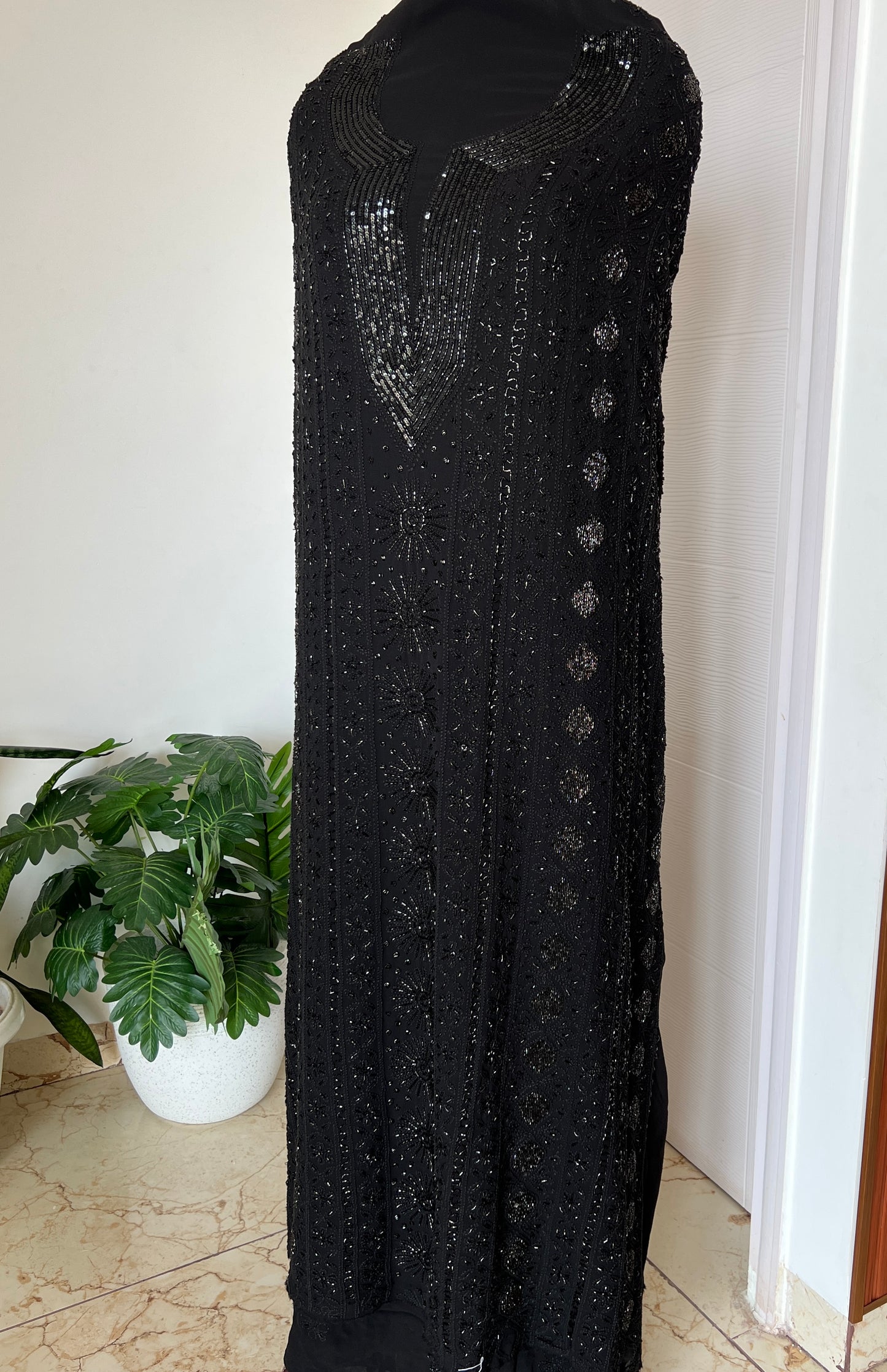 Black Chikankari cut dana sequins work kurta and dupatta