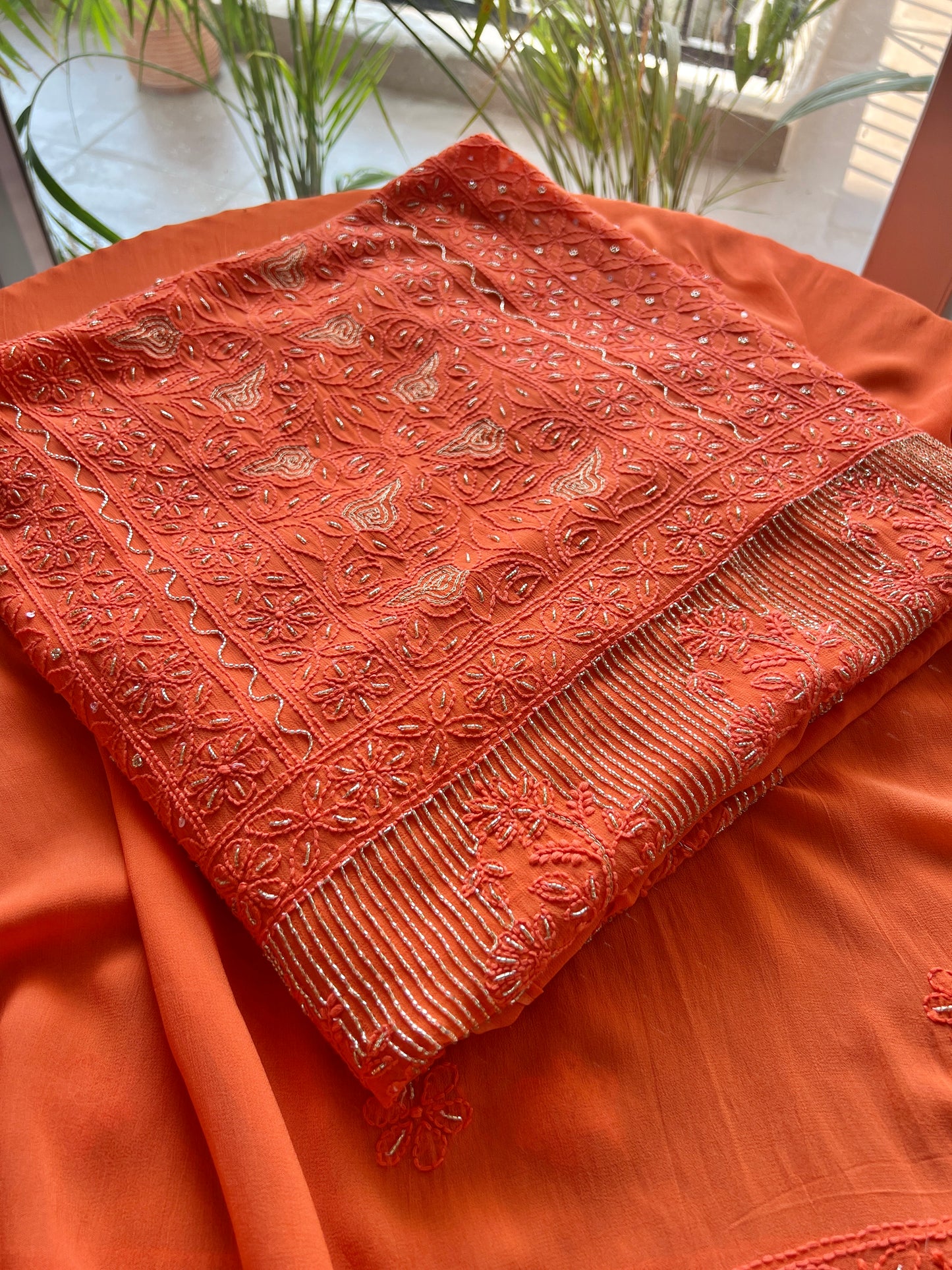 Chikankari golden Cut Dana and aari work Kurta and Dupatta