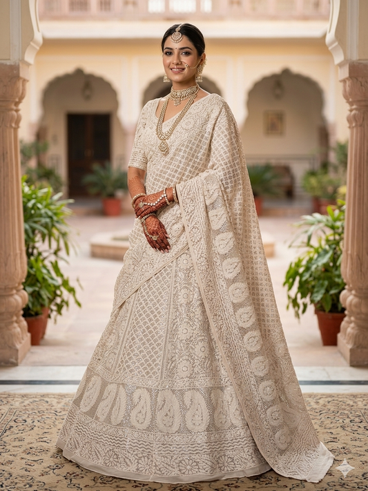 Ruhani Ivory Chikankari and Fardi Mukaish Wedding Lehenga