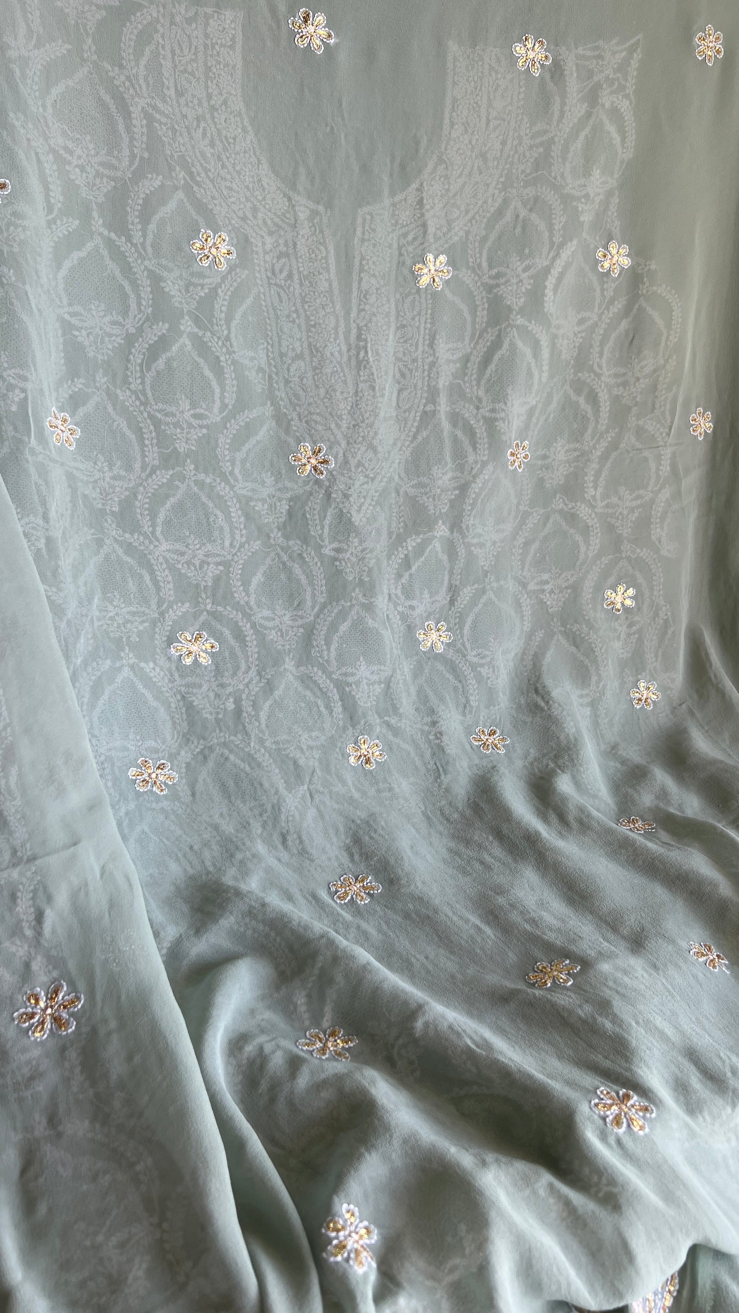 Sage Green Chikankari Pitta kasab work kurta and dupatta