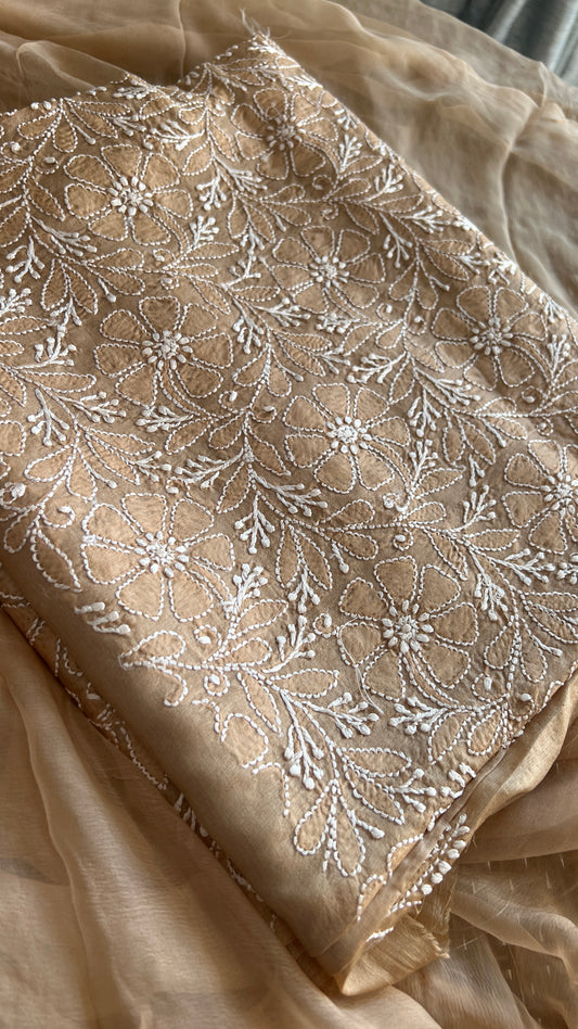Tussar silk Chikankari embroidered kurta with chiffon dupatta