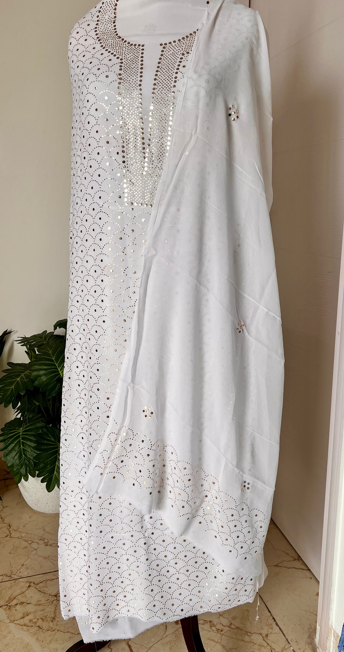 White heavy Mukaish Work Kurta and Dupatta Set