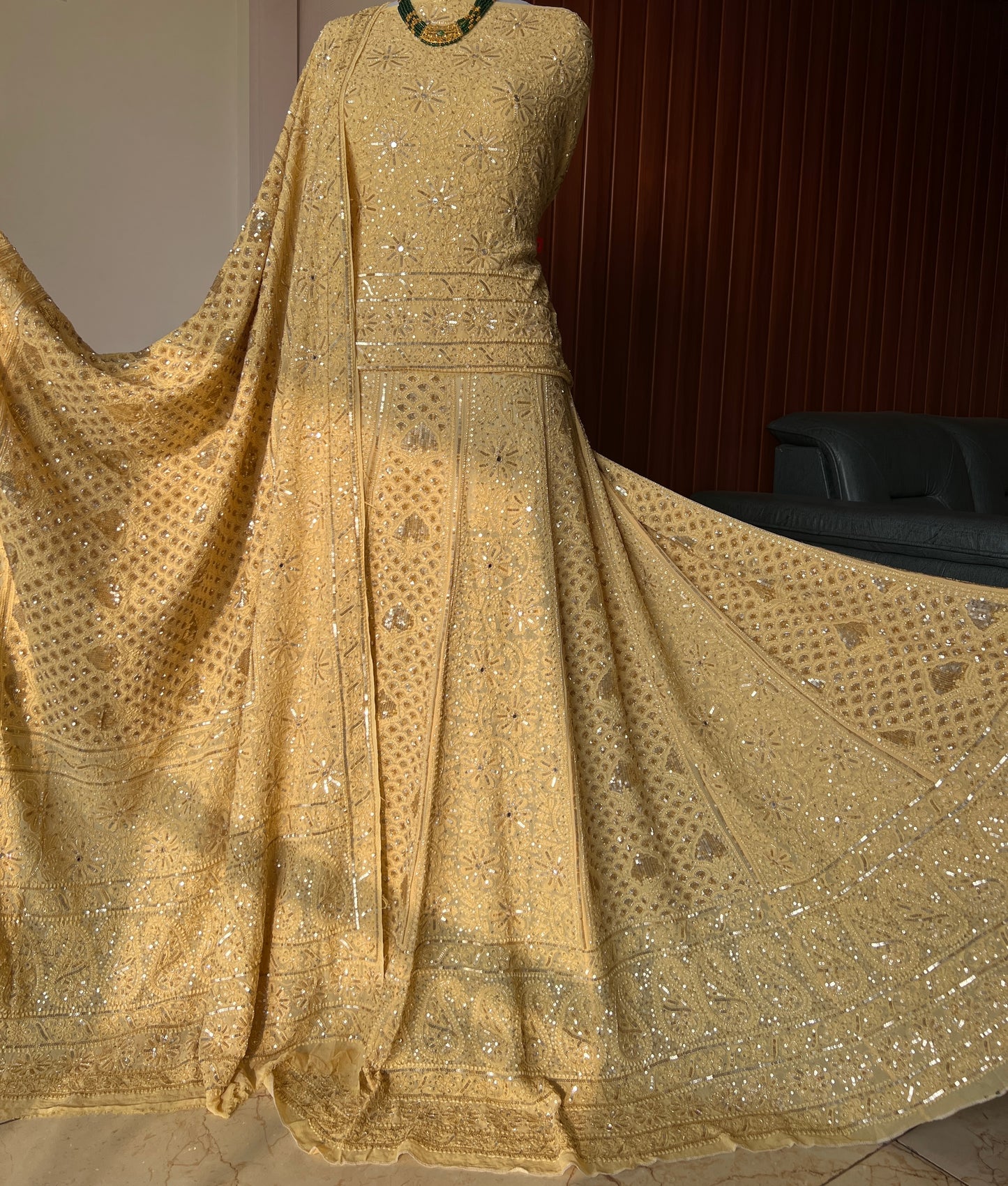 Masterpiece Ruhani Golden Chikankari Sequins Wedding Lehenga