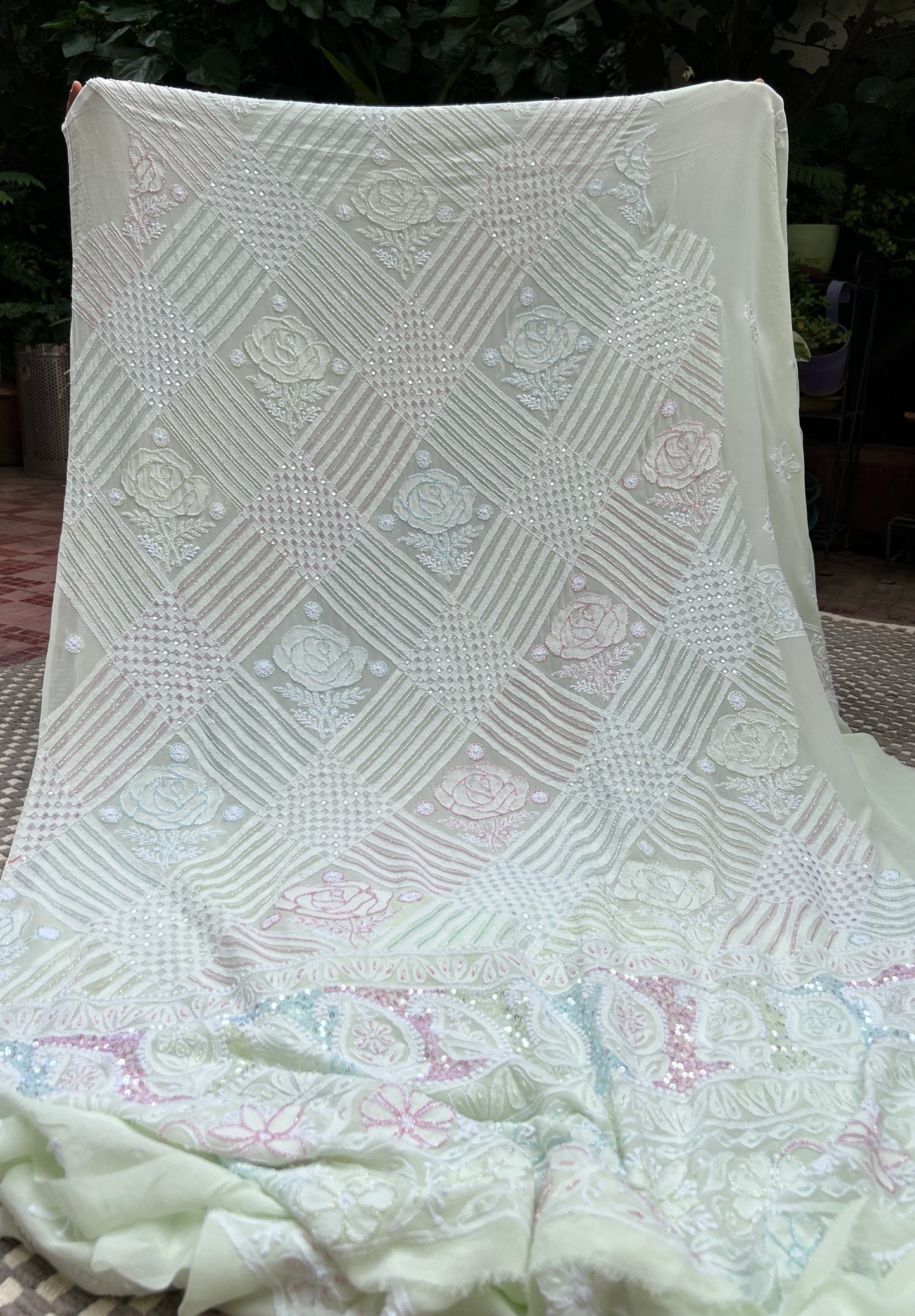 Light pista green with multi cut dana sequins kurta and dupatta