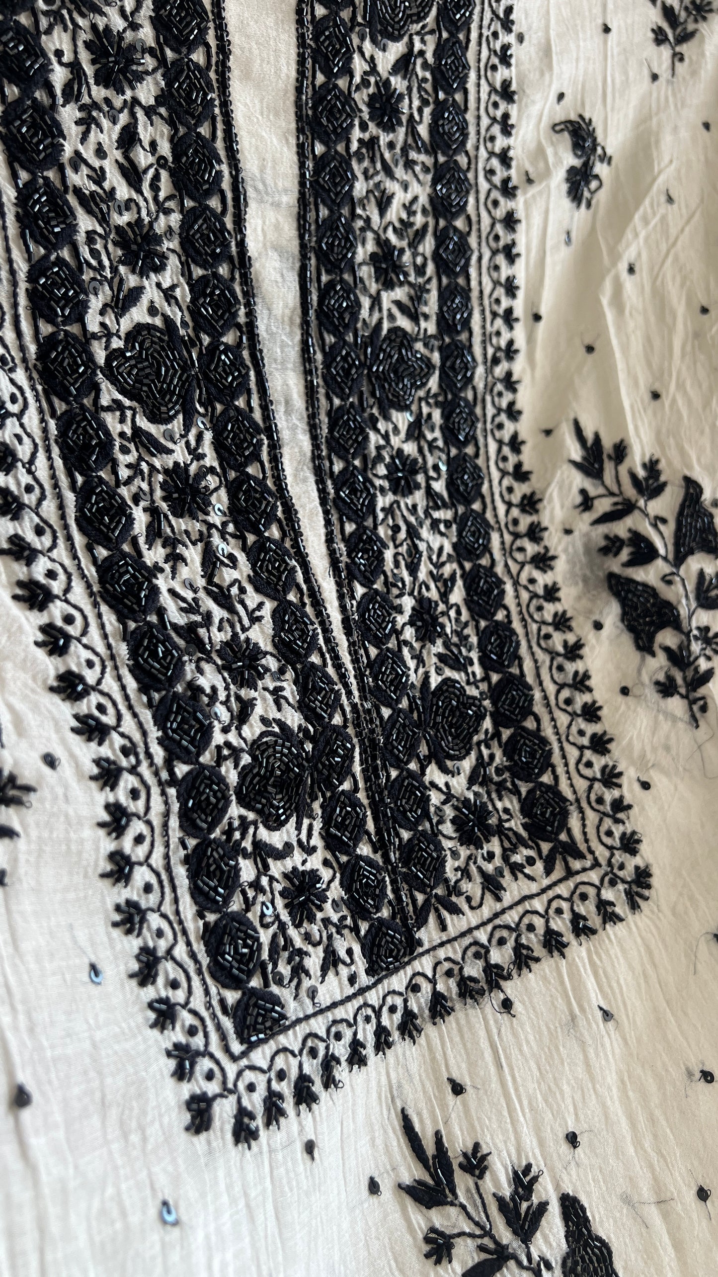 Ivory and black Pure Mul Chanderi Kurta and Dupatta