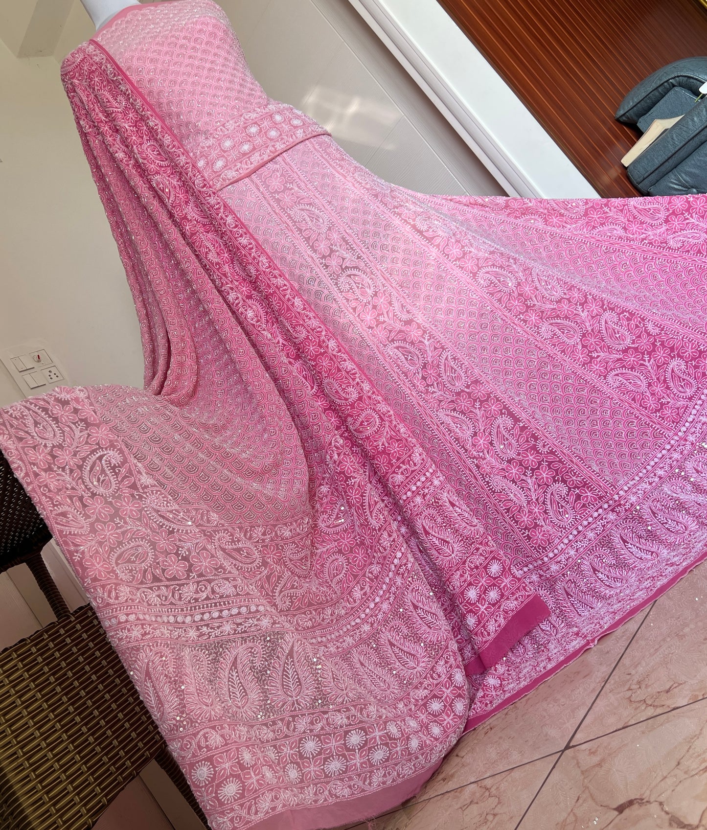 Ruhani Ombré Pink Chikankari Cut Dana sequins pearl Lehenga