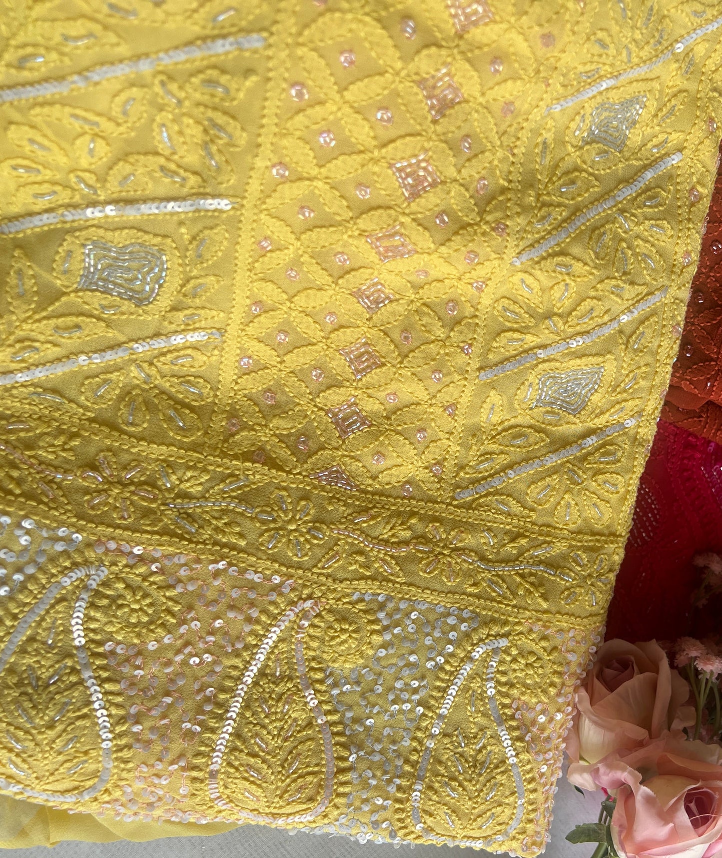 Chikankari cut dana sequins work kurta and dupatta
