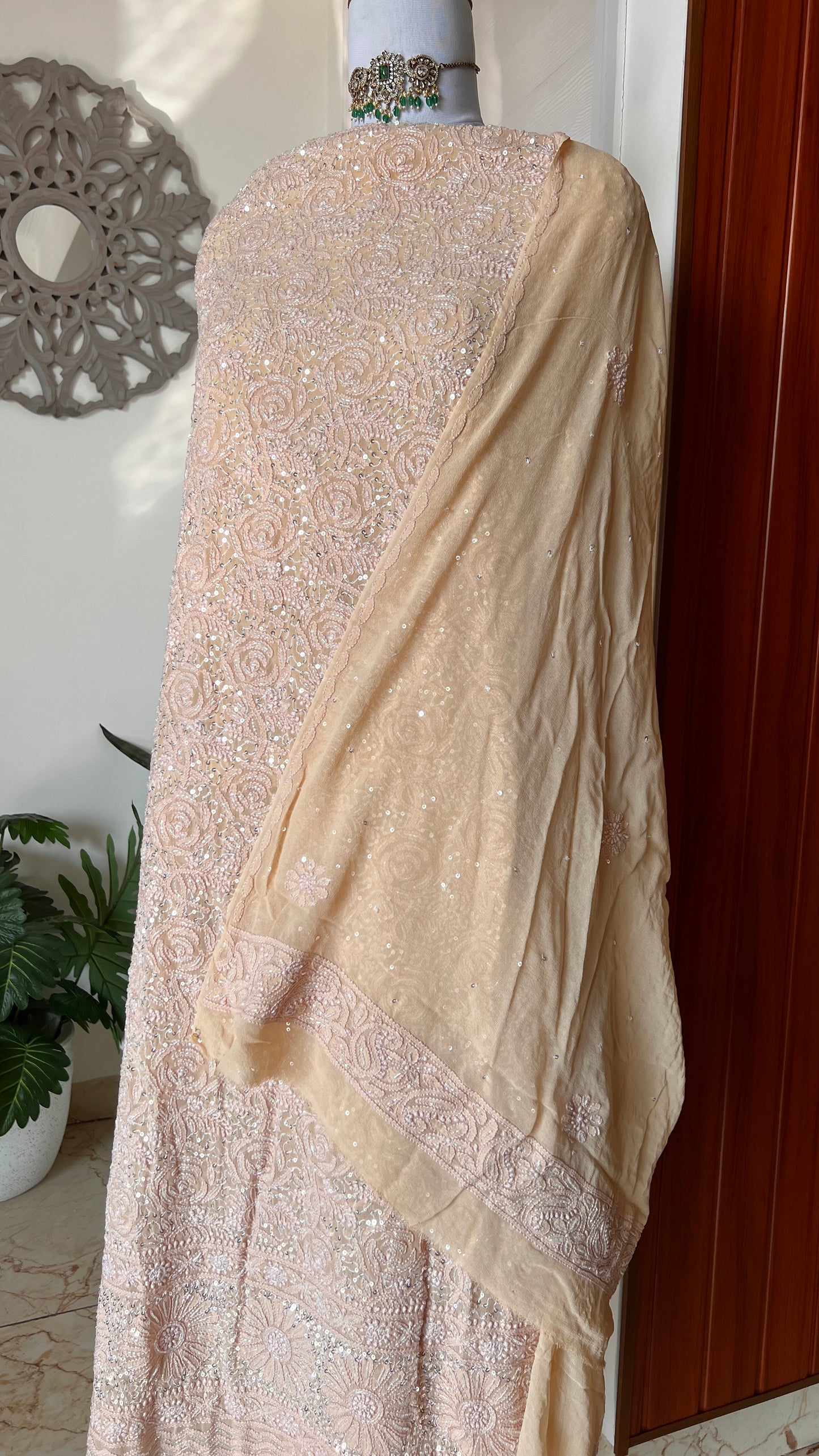 Champagne Chikankari cut dana sequins work kurta and dupatta
