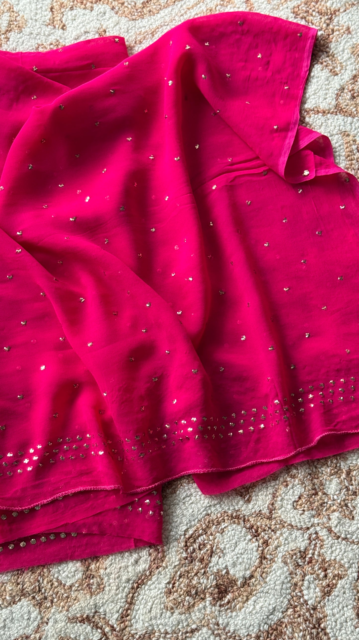 Fuschia pink Allover Mukaish and pearl Lehenga Set
