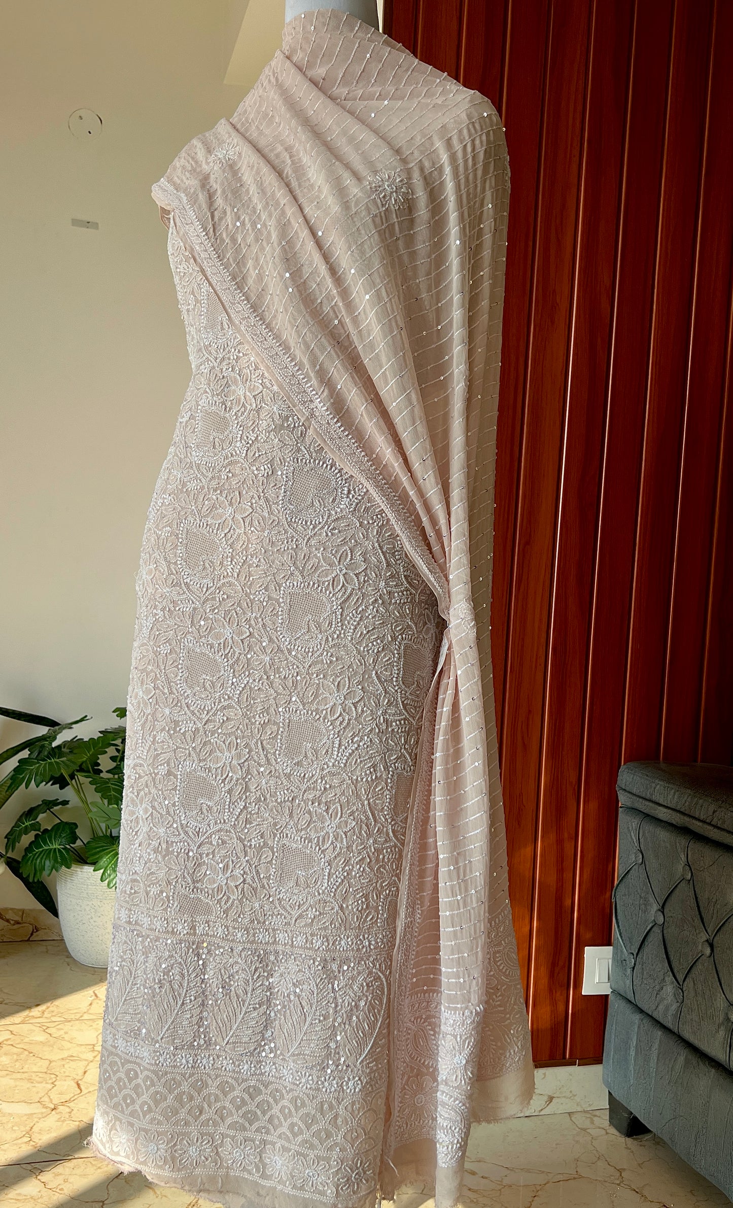 Suhaan Chikankari pearl sequins cut Dana work kurta and dupatta