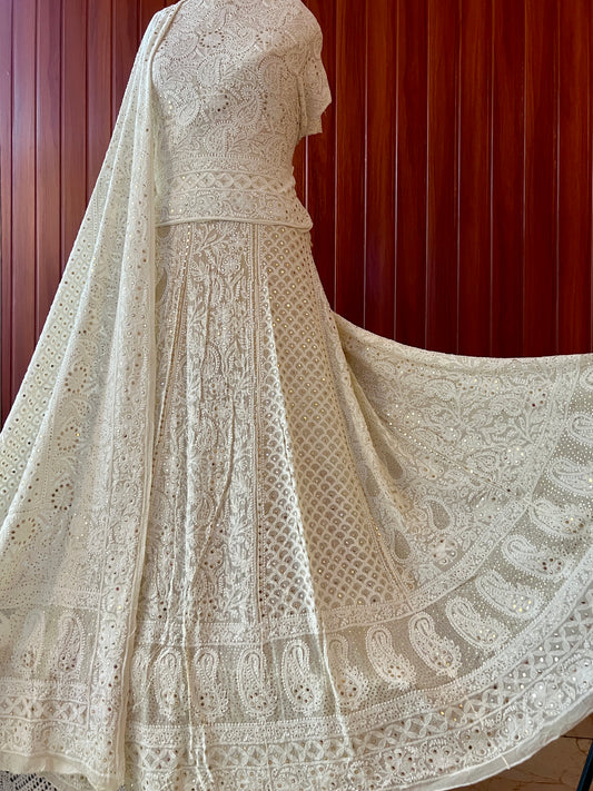Ruhani Ivory Chikankari and Mukaish Lehenga Set