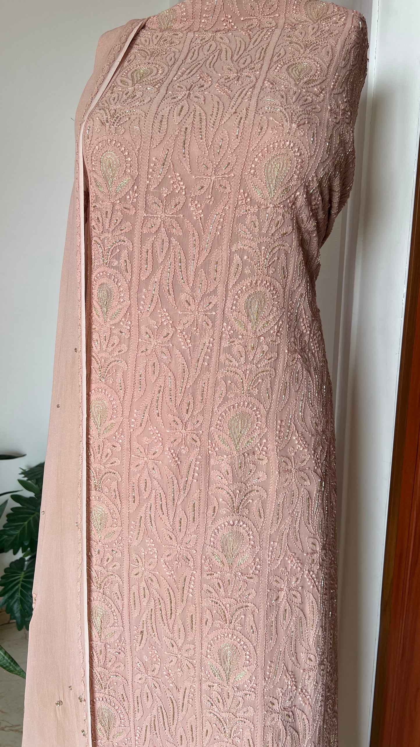 Chikankari golden Cut Dana and aari work Kurta and Dupatta