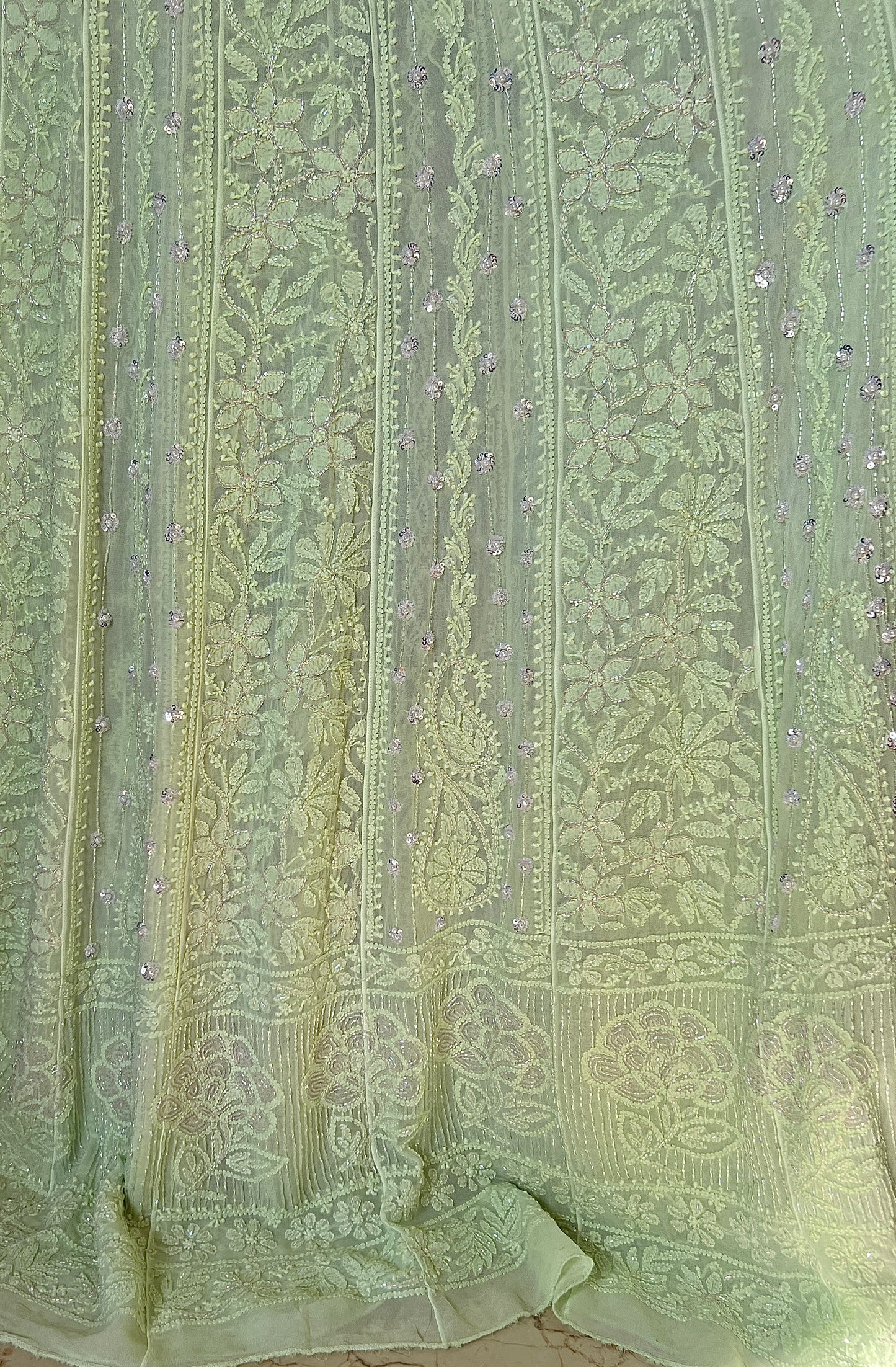 Pistachio Green Chikankari Sequins and Cut Dana Anarkali