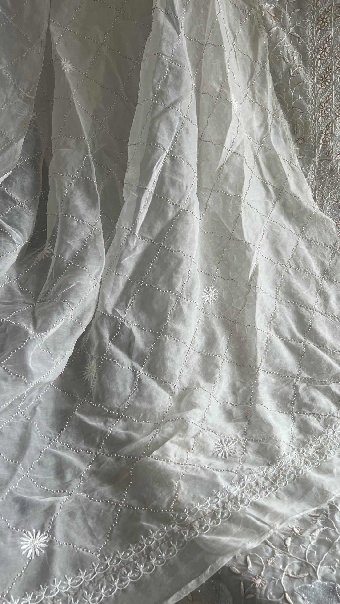 Ruhani Ivory masterpiece Chikankari pure Organza kurta with dupatta