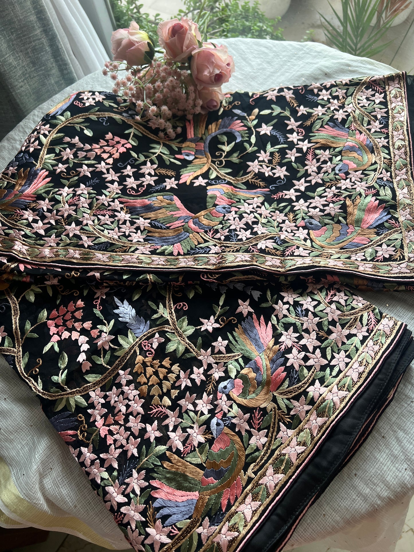Black Masterpiece Parsi Gara Pure Georgette Saree