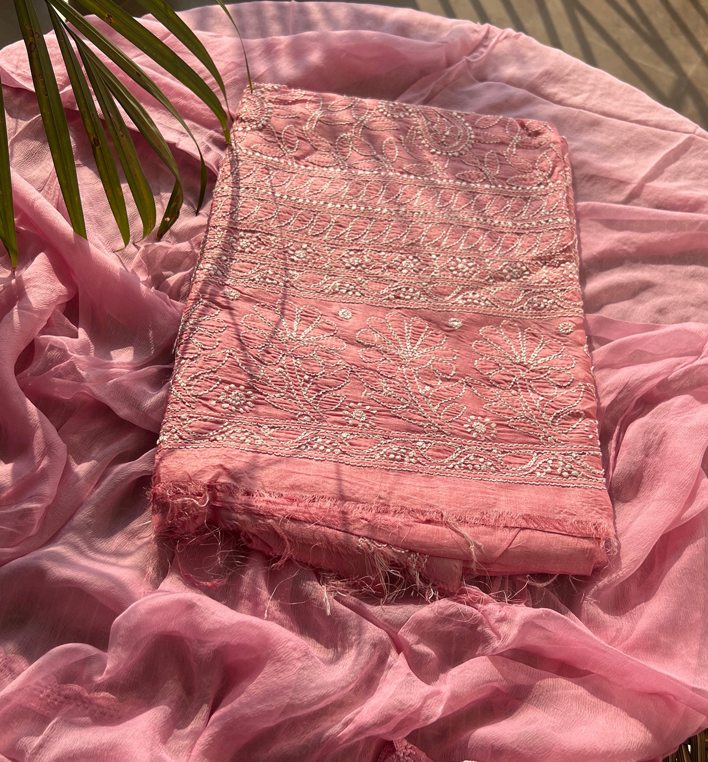 Tussar silk Chikankari embroidered kurta with chiffon dupatta