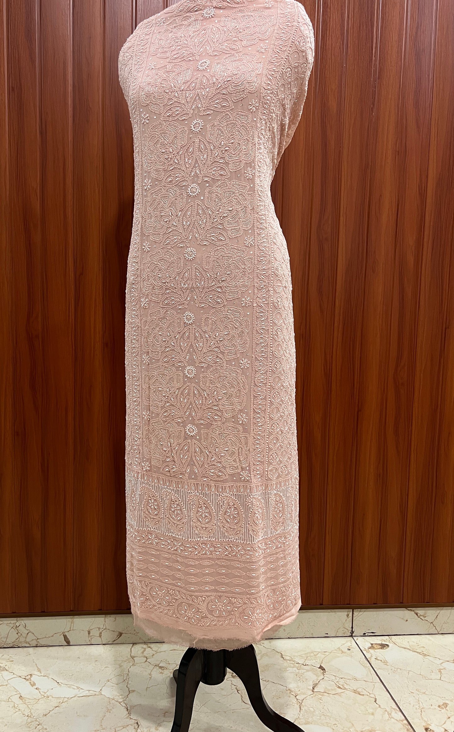Old rose Chikankari Pearl work kurta and dupatta set