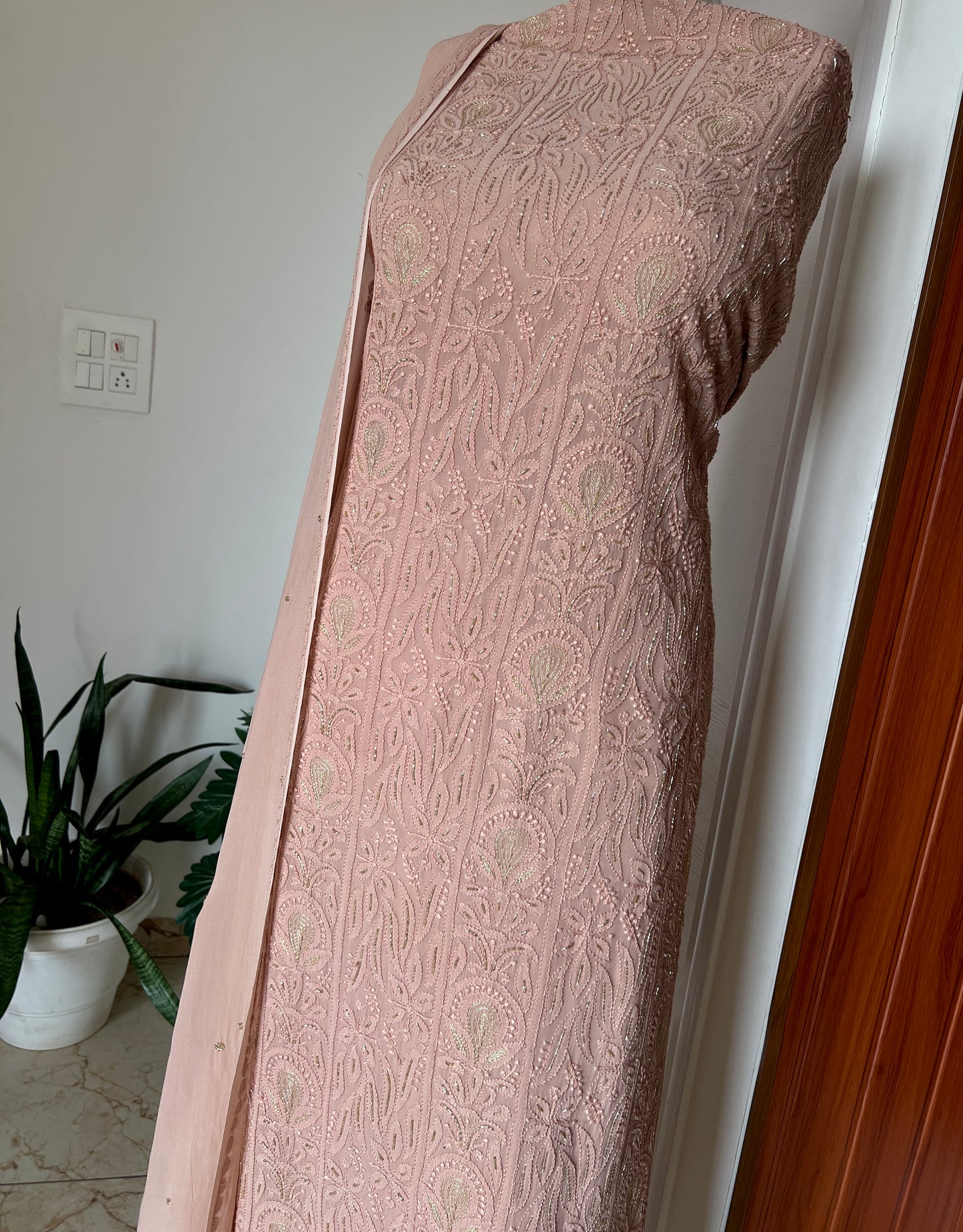 Chikankari golden Cut Dana and aari work Kurta and Dupatta