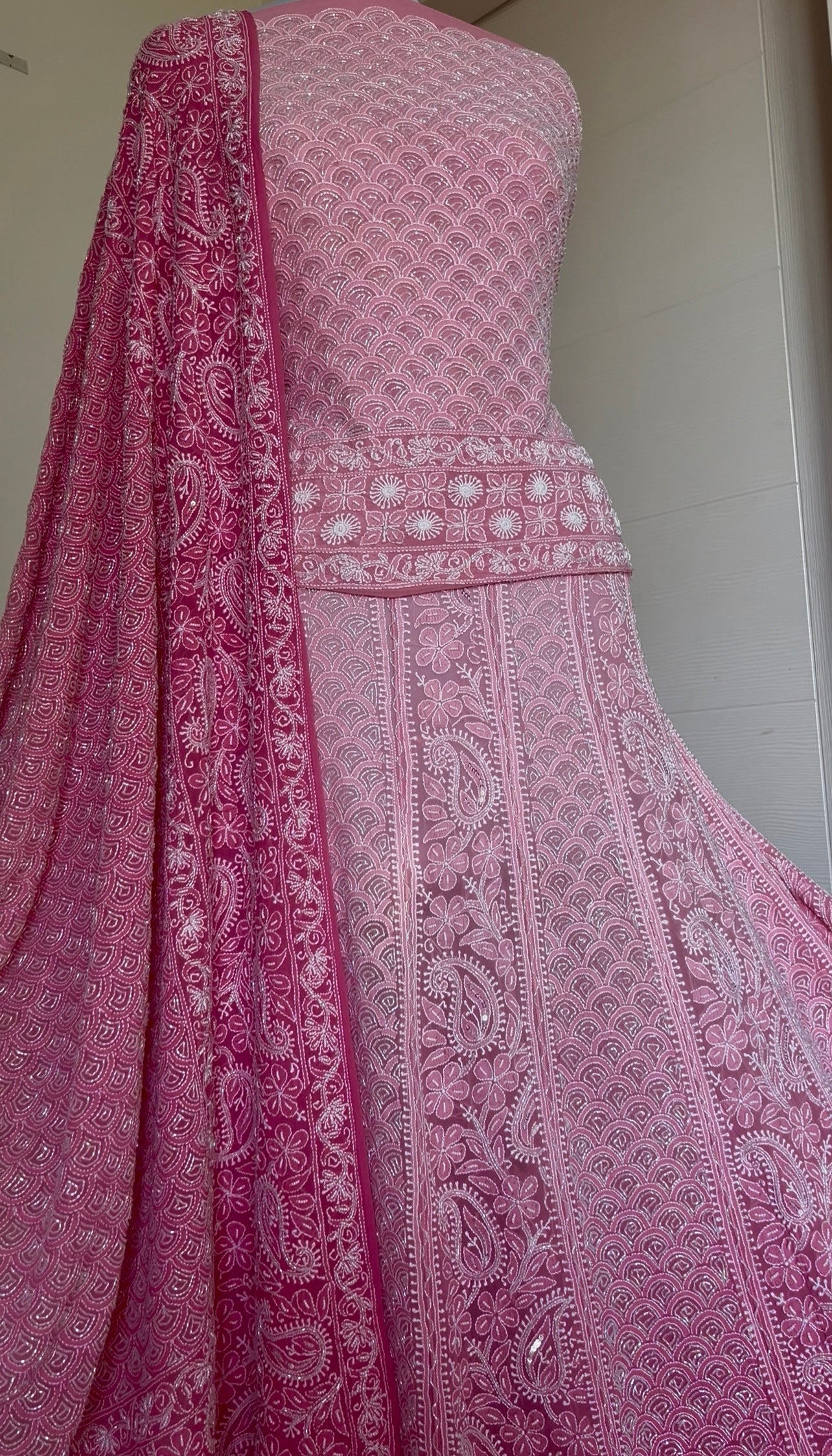 Ruhani Ombré Pink Chikankari Cut Dana sequins pearl Lehenga