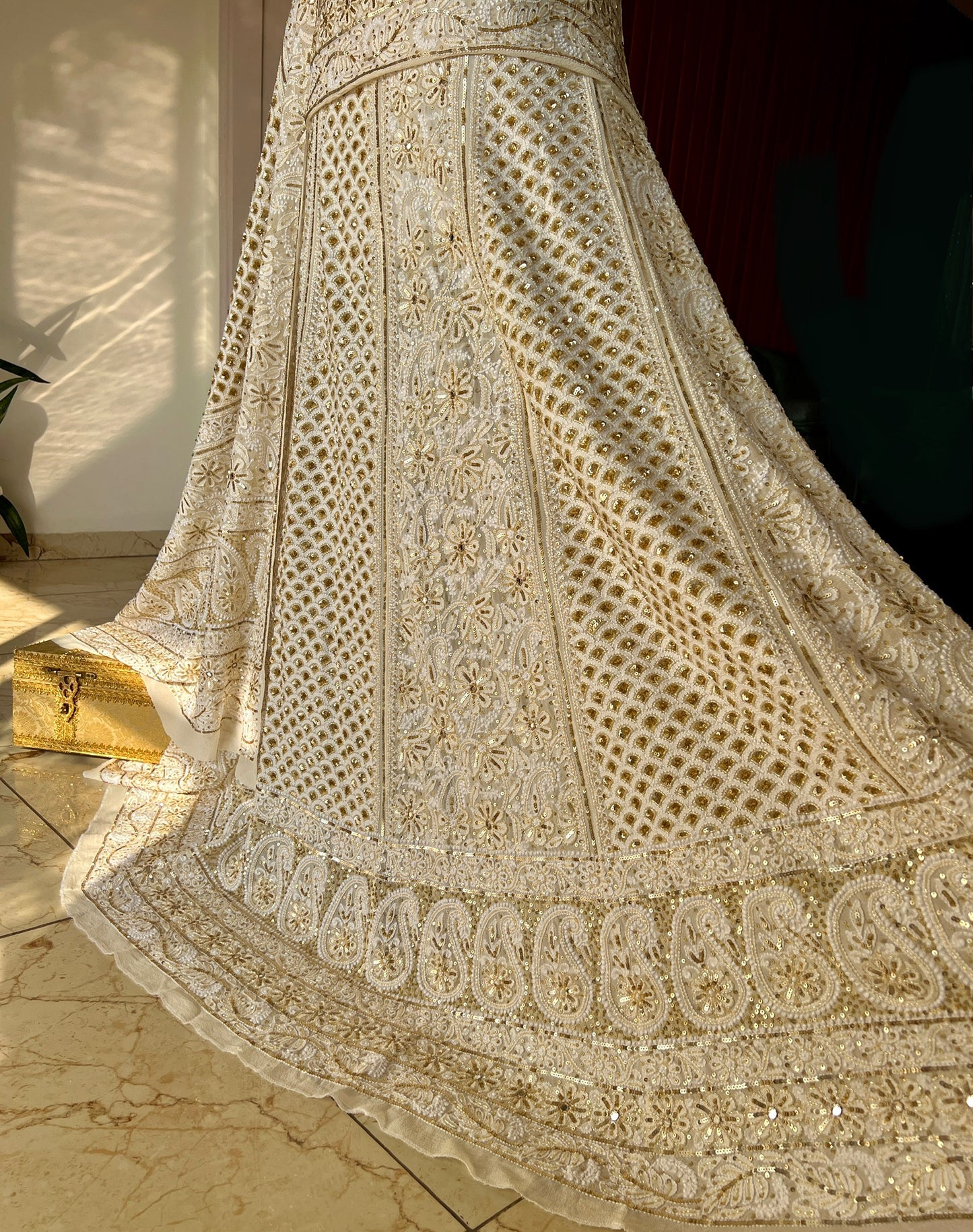 Masterpiece Ruhani Ivory Chikankari Sequins Wedding Lehenga