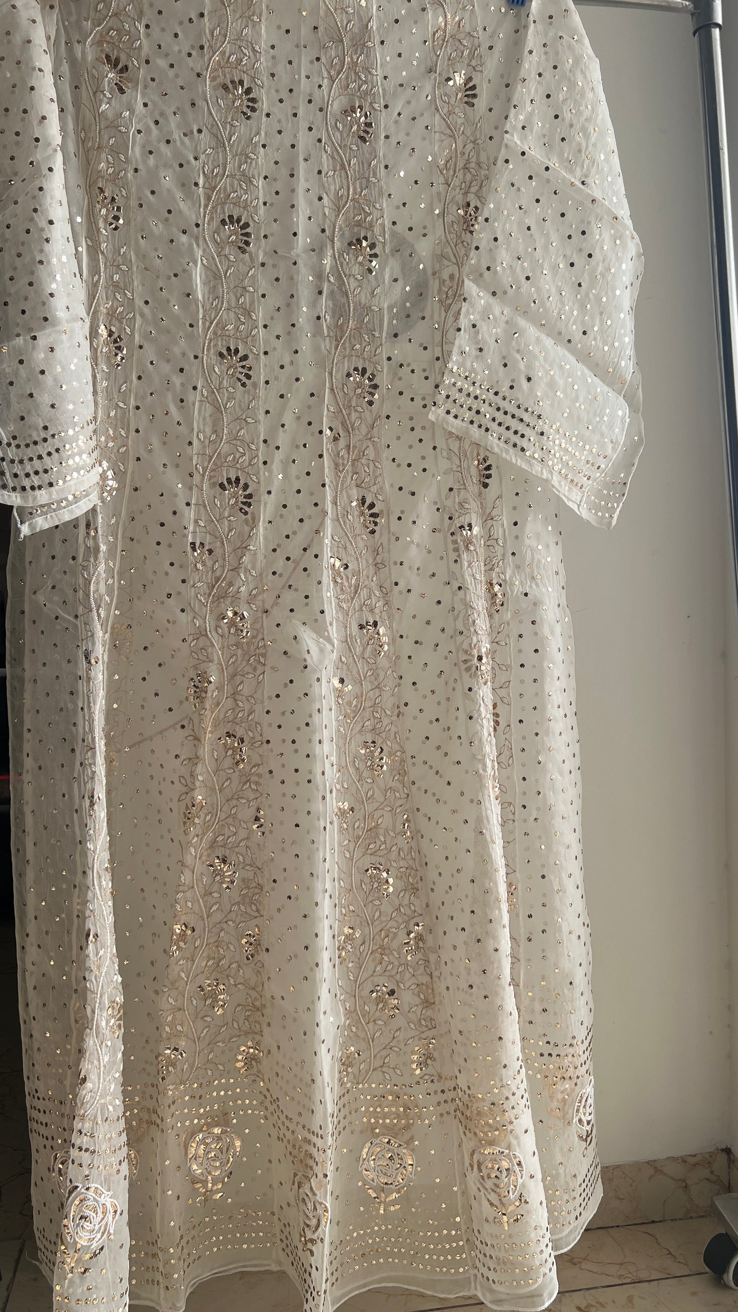Pure Organza Anarkali with mukaish Badla and pearl work