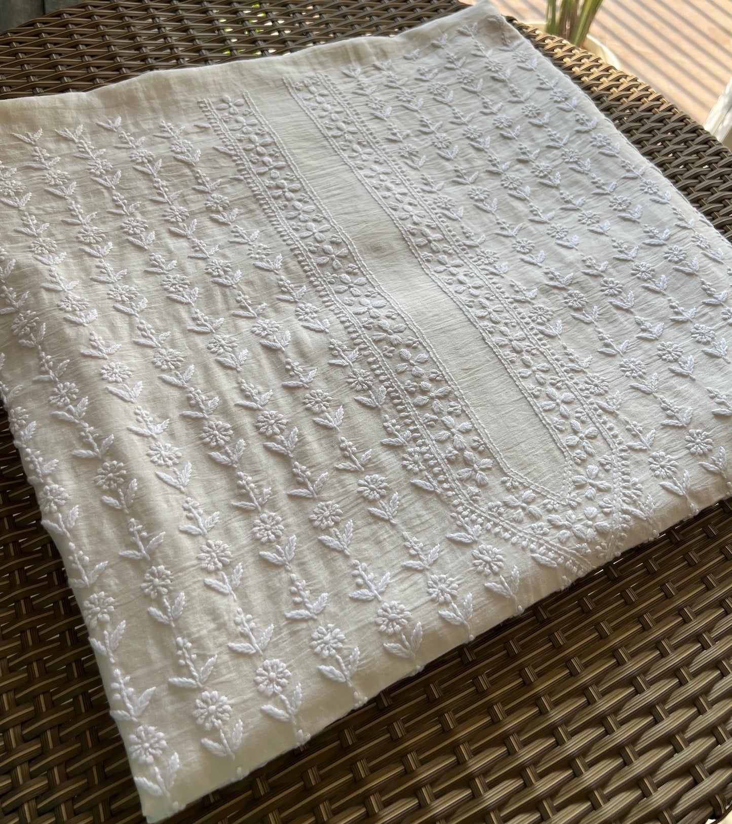 Ivory Chanderi Silk Men's Kurta fabric with fine Chikankari